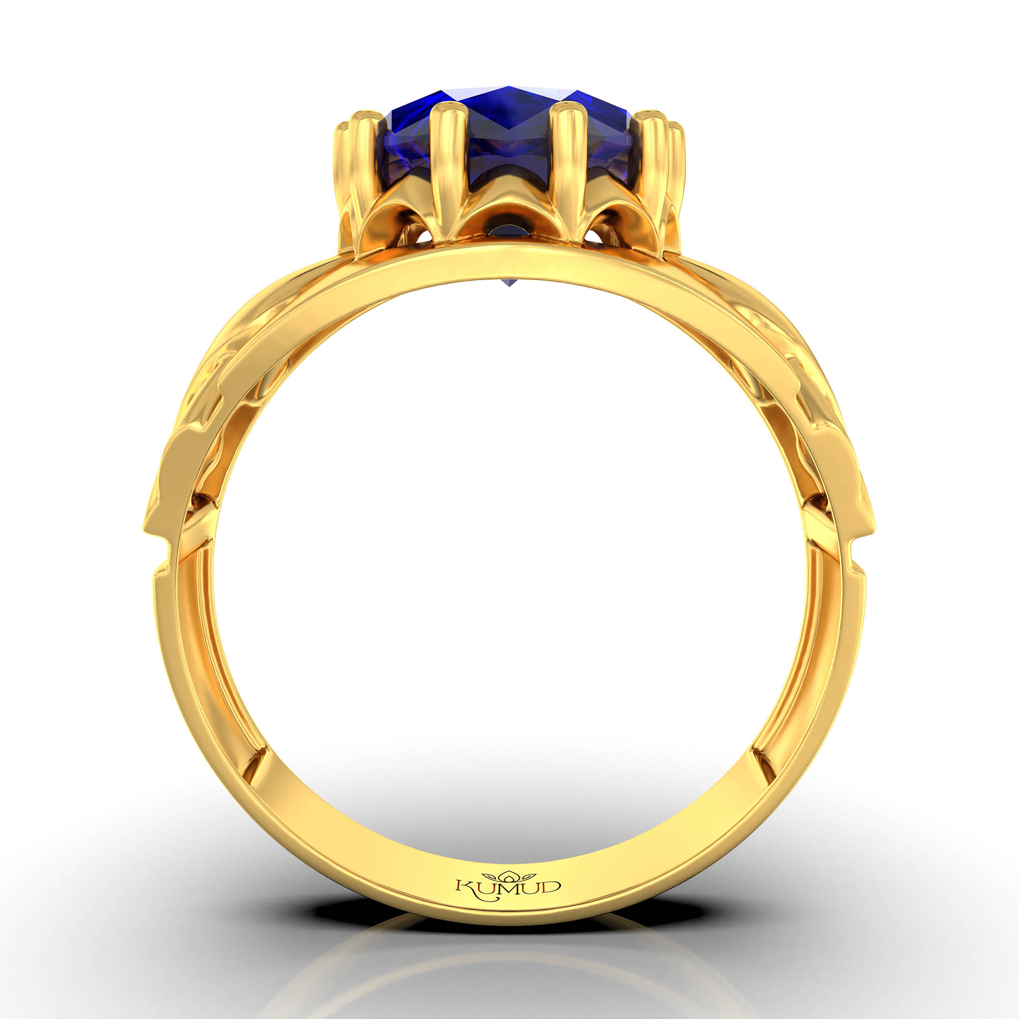 Blue Sapphire (Neelam) Ring for Men in 22K Yellow Gold – Oval 11x9 mm, Prong Setting, 4 g (Design KF-17) thumbnail