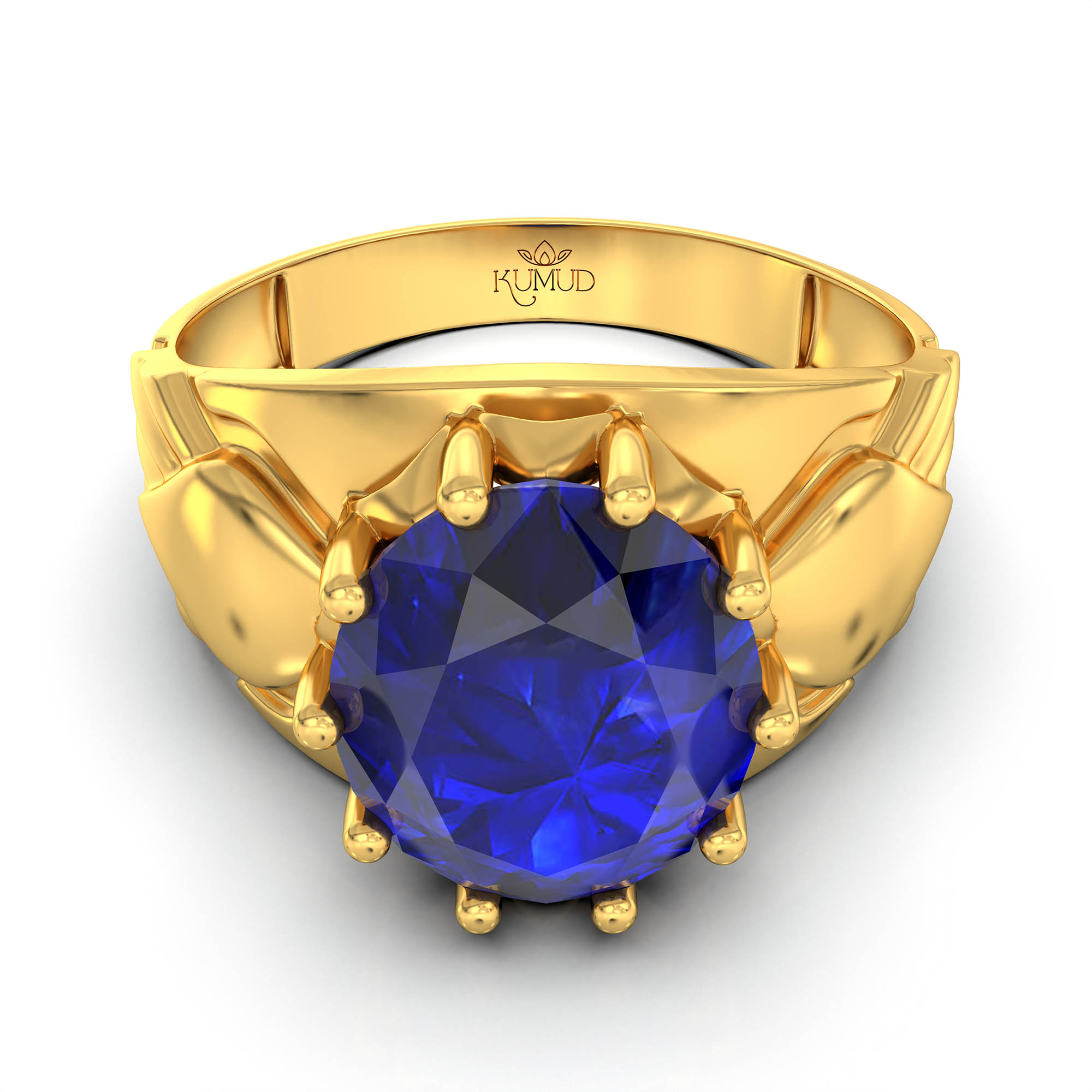 Blue Sapphire (Neelam) Ring for Men in 22K Yellow Gold – Oval 11x9 mm, Prong Setting, 4 g (Design KF-17) thumbnail