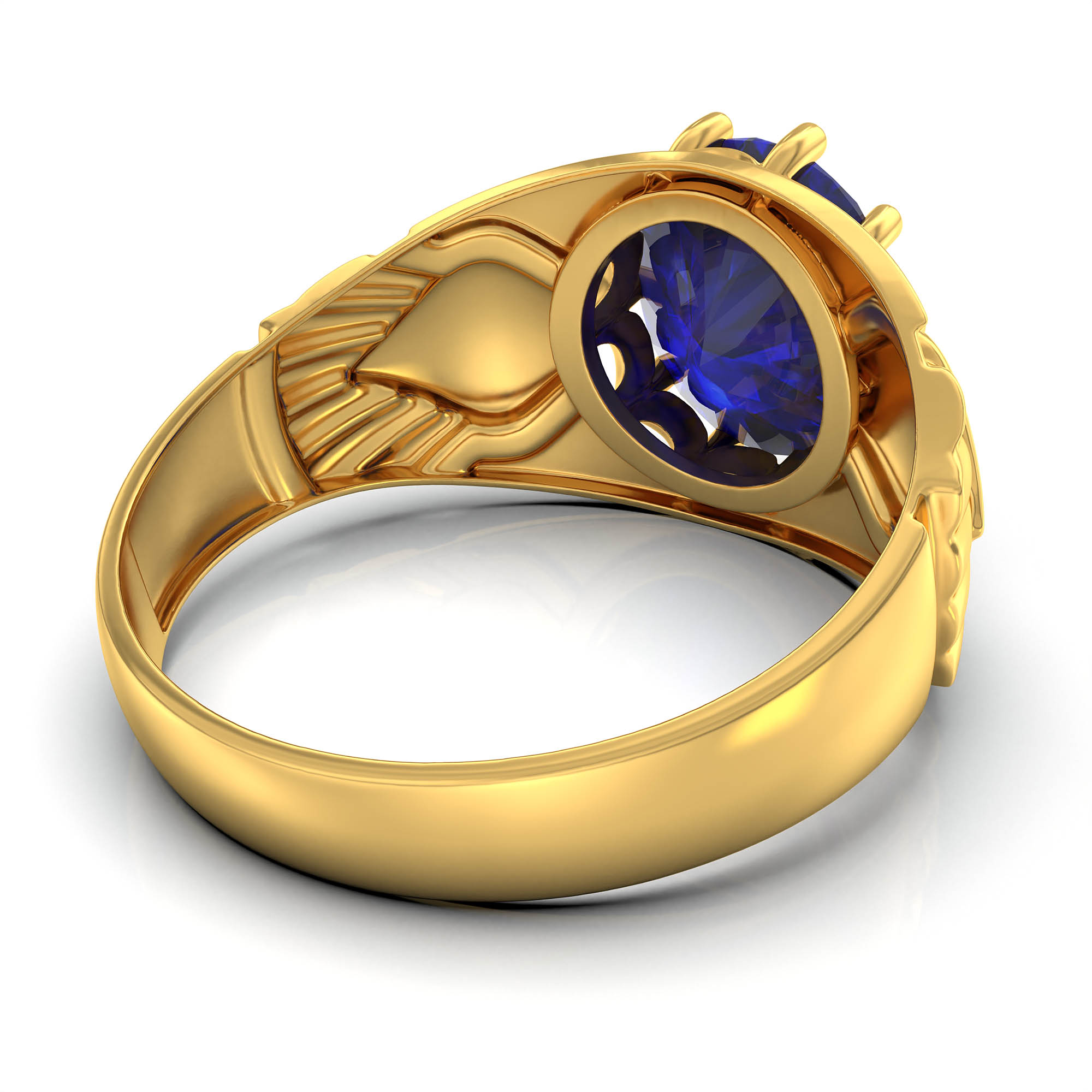 Blue Sapphire (Neelam) Ring for Men in 22K Yellow Gold – Oval 11x9 mm, Prong Setting, 4 g (Design KF-17) thumbnail