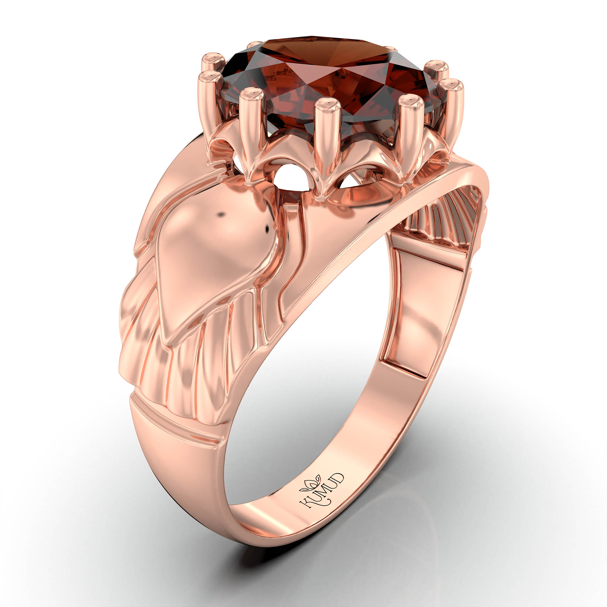 Hessonite (Gomed) Ring for Men in 18K Rose Gold – Oval 11x9 mm, Prong Setting, 4 g (Design KF-17) thumbnail