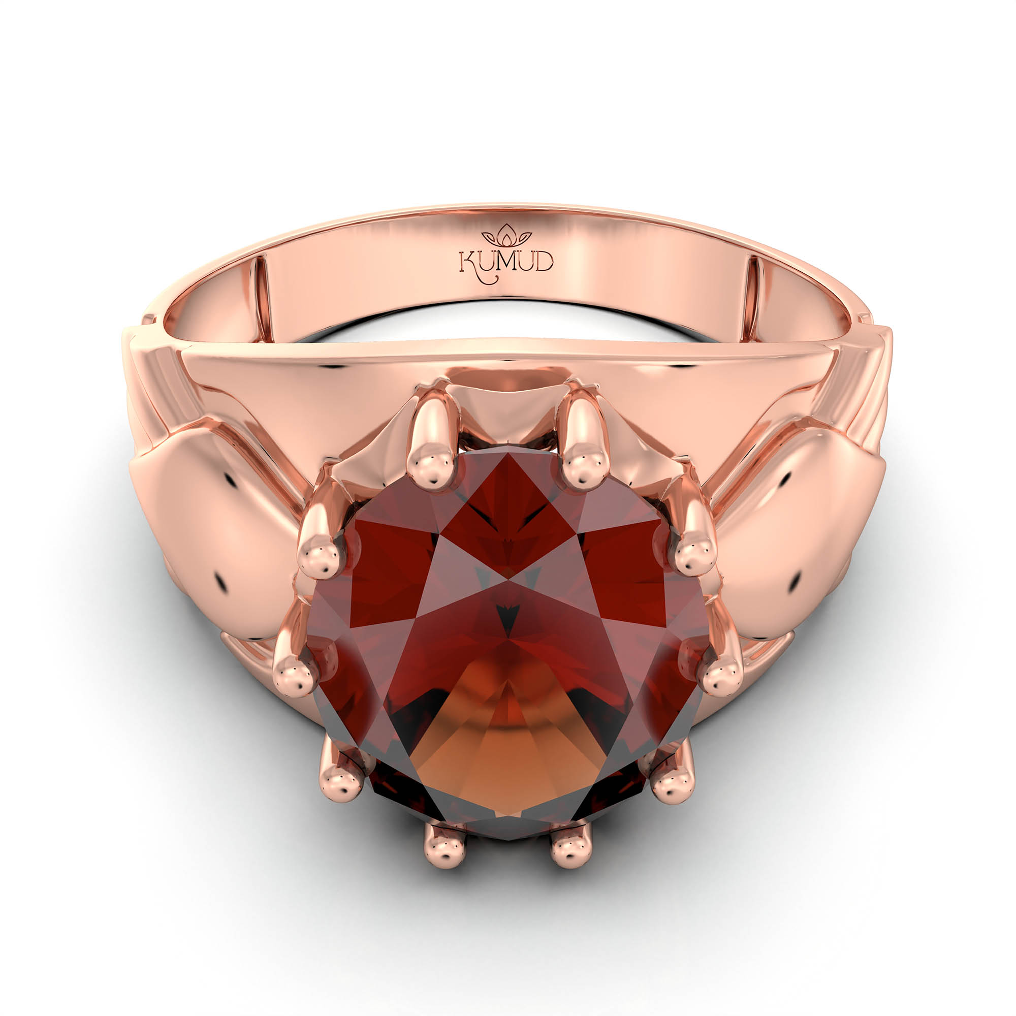 Hessonite (Gomed) Ring for Men in 18K Rose Gold – Oval 11x9 mm, Prong Setting, 4 g (Design KF-17) thumbnail