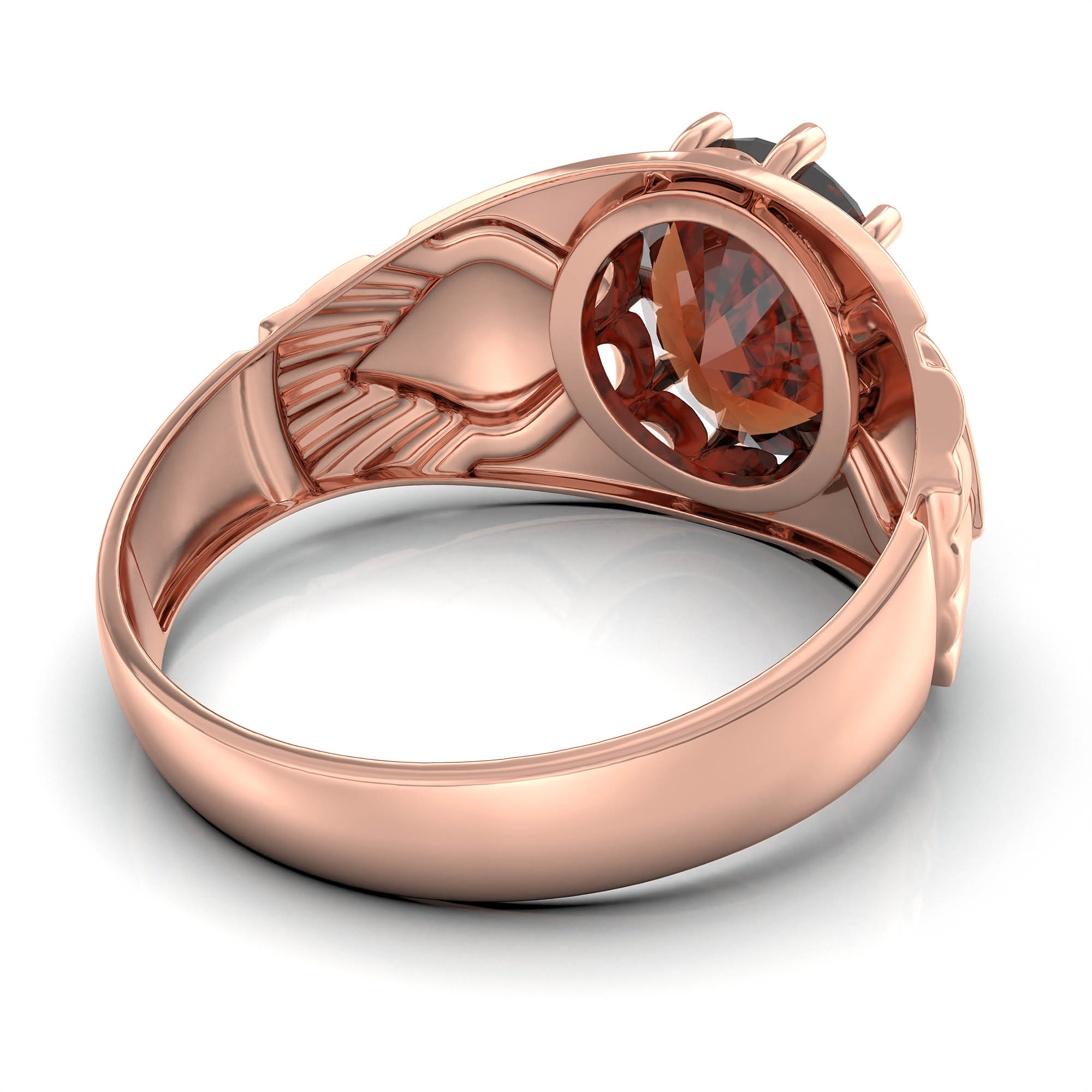 Hessonite (Gomed) Ring for Men in 18K Rose Gold – Oval 11x9 mm, Prong Setting, 4 g (Design KF-17) thumbnail