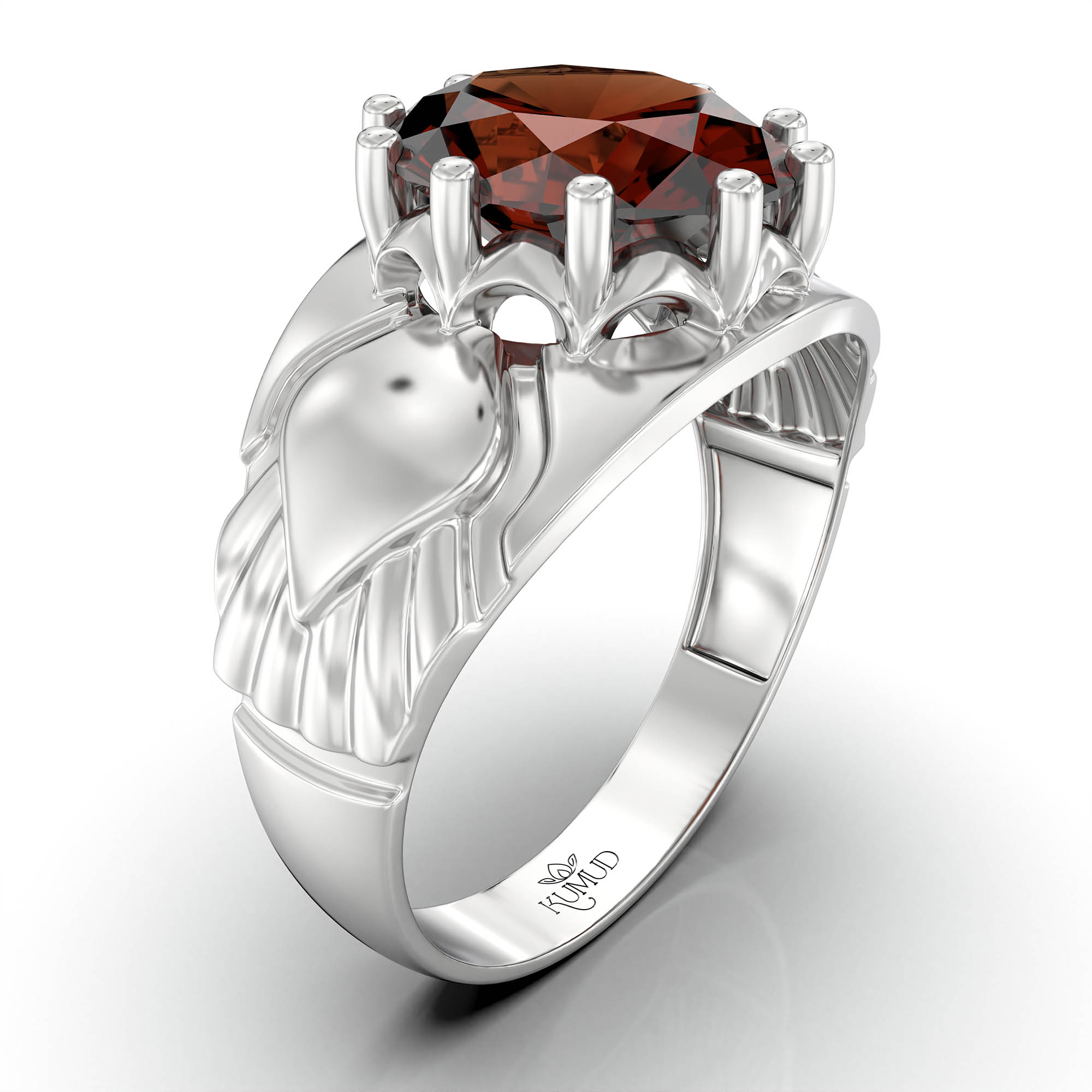 Hessonite (Gomed) Ring for Women in 925 Sterling Silver – Oval 11x9 mm, Prong Setting, 2.4 g (Design KF-17) thumbnail