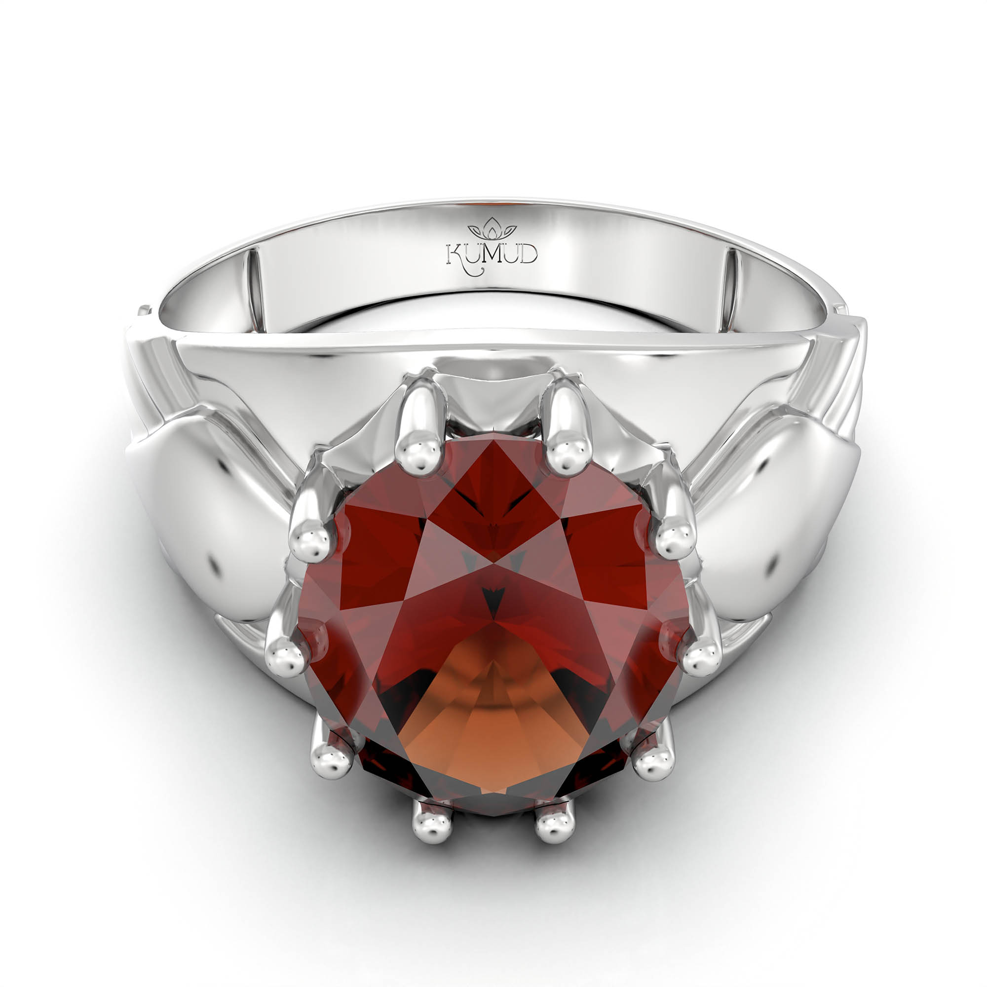 Hessonite (Gomed) Ring for Women in 925 Sterling Silver – Oval 11x9 mm, Prong Setting, 2.4 g (Design KF-17) thumbnail