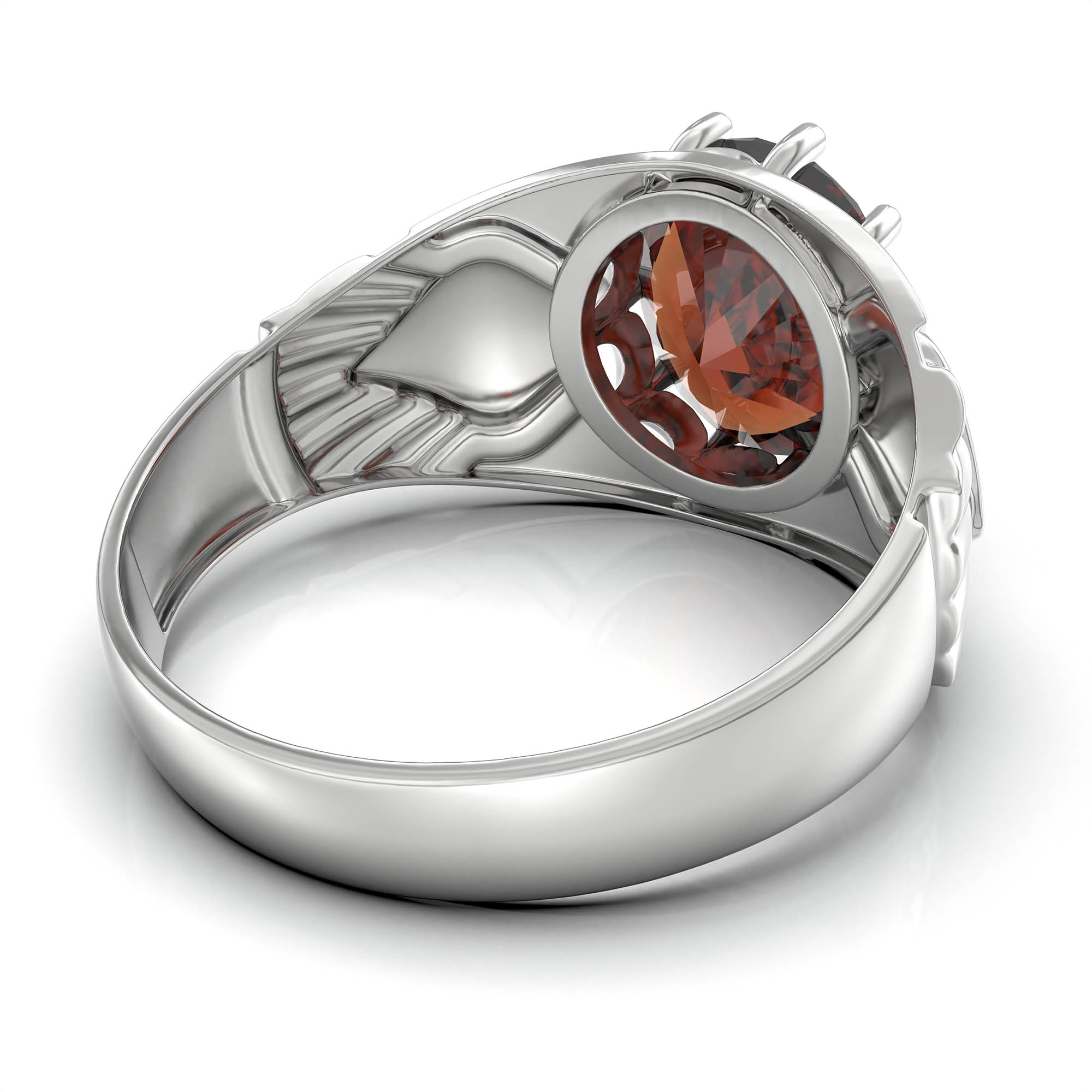 Hessonite (Gomed) Ring for Women in 925 Sterling Silver – Oval 11x9 mm, Prong Setting, 2.4 g (Design KF-17) thumbnail