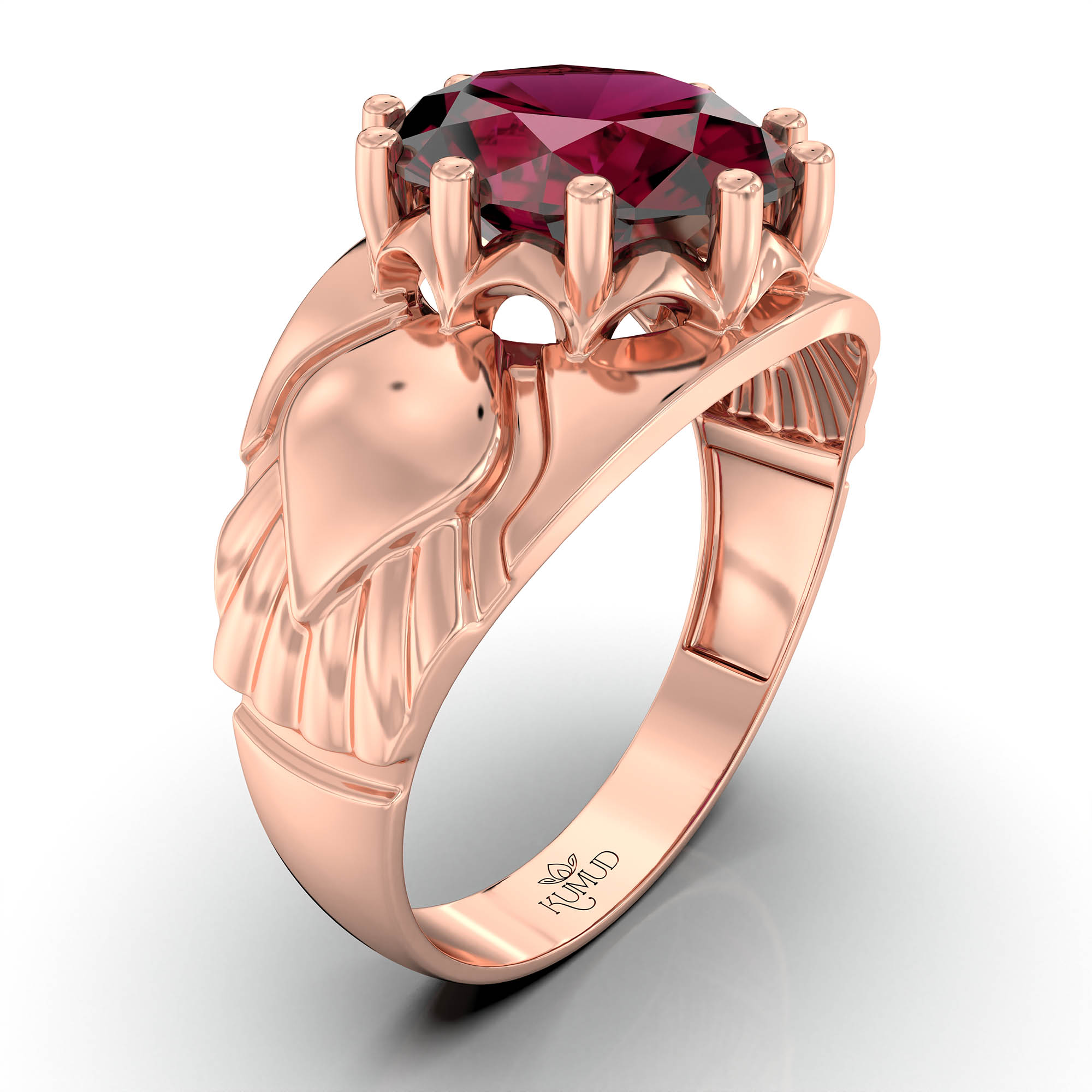Ruby (Manik) Ring for Men in 18K Rose Gold – Oval 11x9 mm, Prong Setting, 4 g (Design KF-17) thumbnail