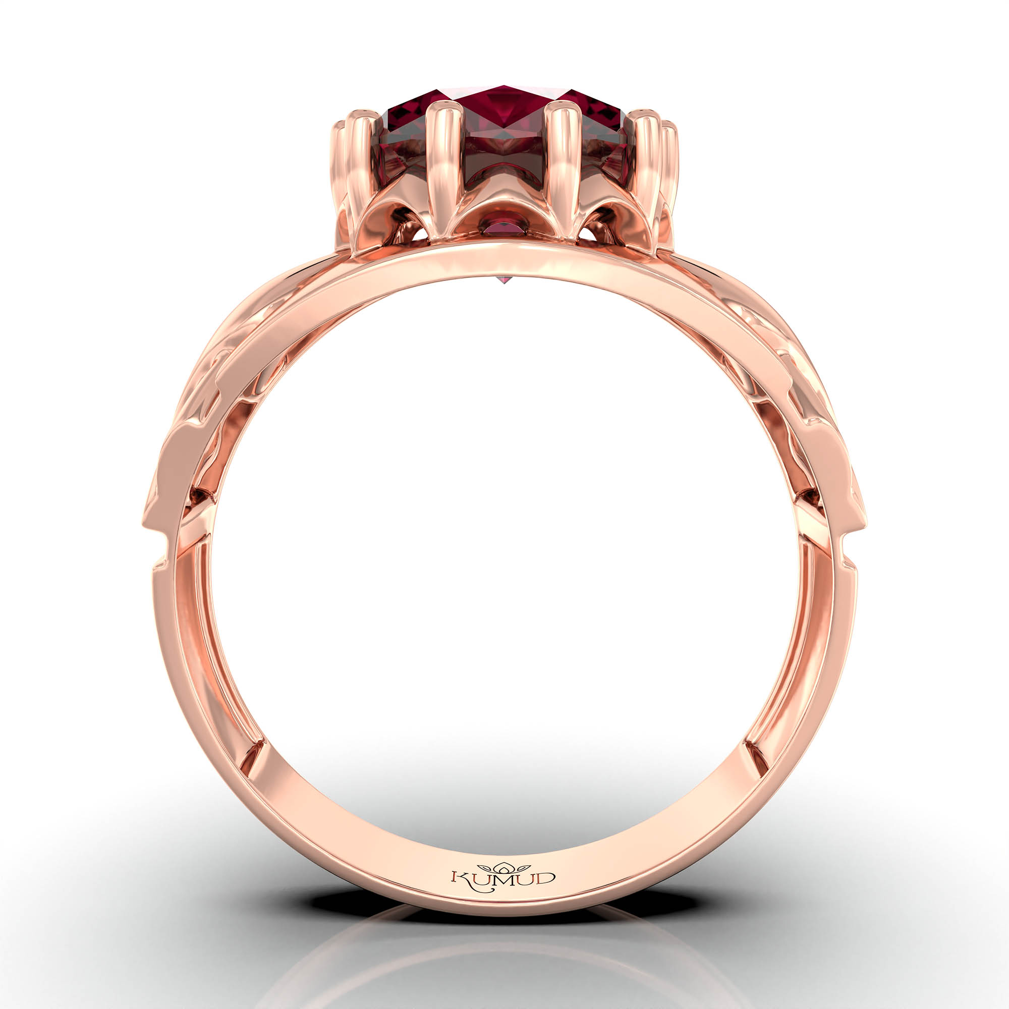 Ruby (Manik) Ring for Men in 18K Rose Gold – Oval 11x9 mm, Prong Setting, 4 g (Design KF-17) thumbnail