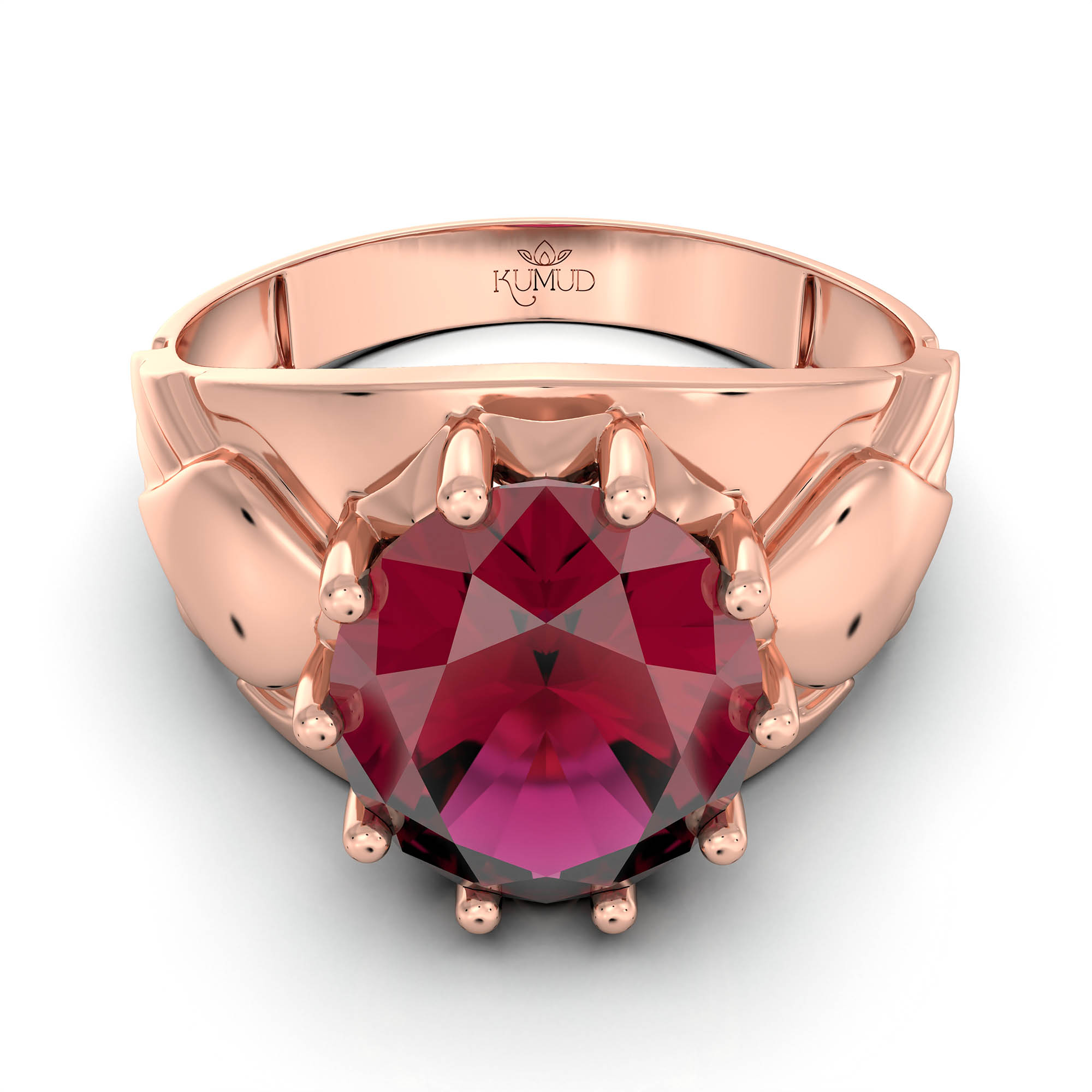 Ruby (Manik) Ring for Men in 18K Rose Gold – Oval 11x9 mm, Prong Setting, 4 g (Design KF-17) thumbnail