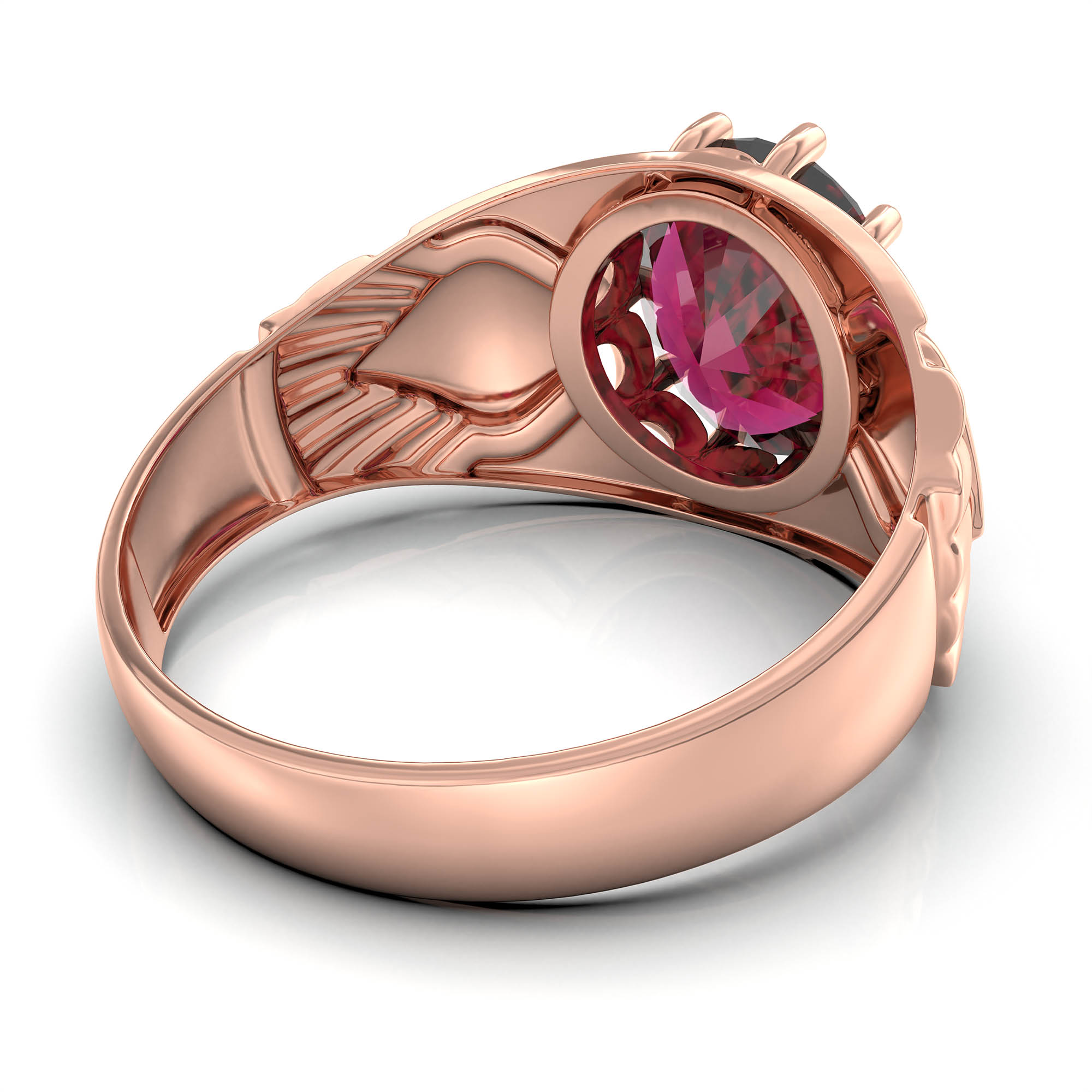 Ruby (Manik) Ring for Men in 18K Rose Gold – Oval 11x9 mm, Prong Setting, 4 g (Design KF-17) thumbnail