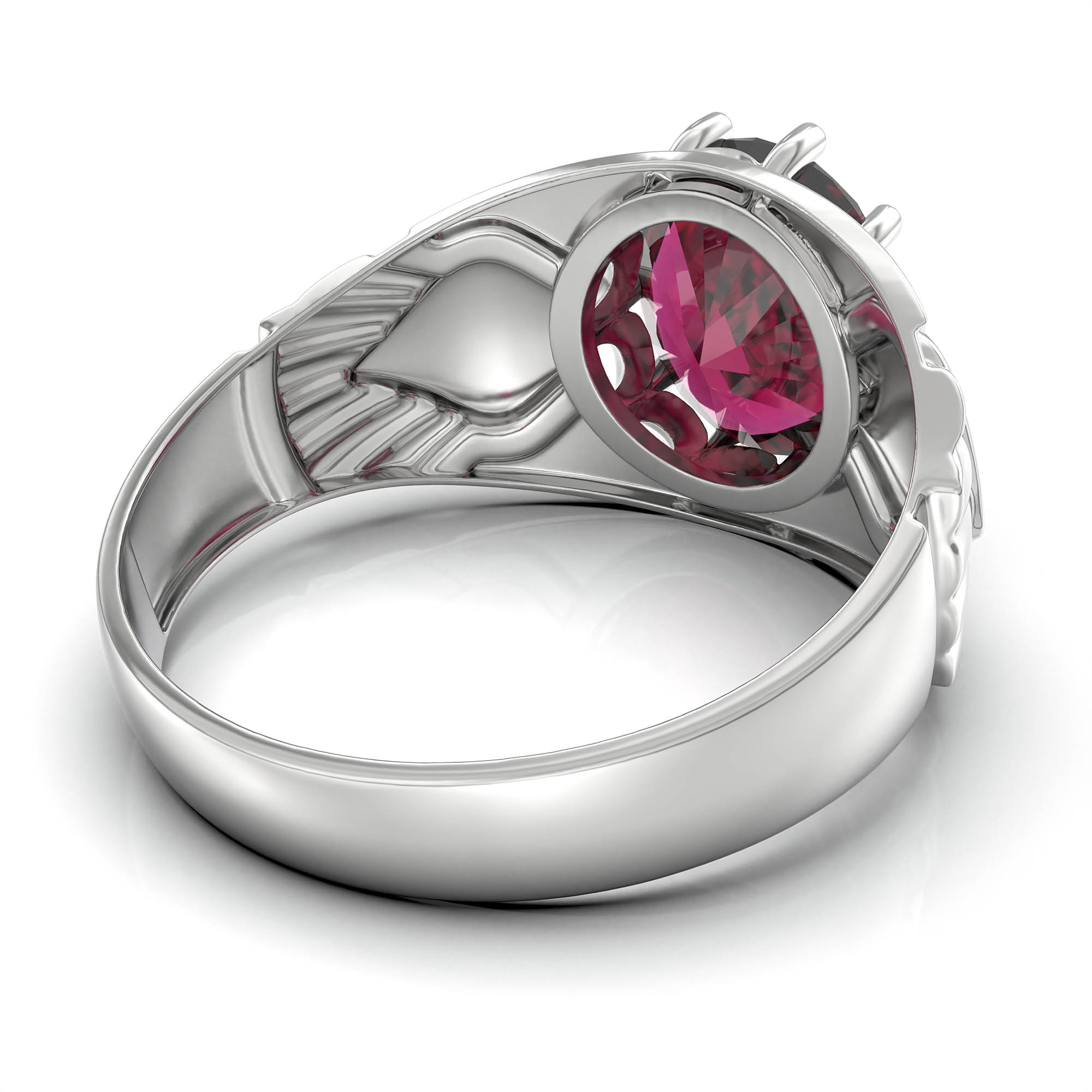 Ruby (Manik) Ring for Men in 18K White Gold – Oval 11x9 mm, Prong Setting, 4 g (Design KF-17) thumbnail