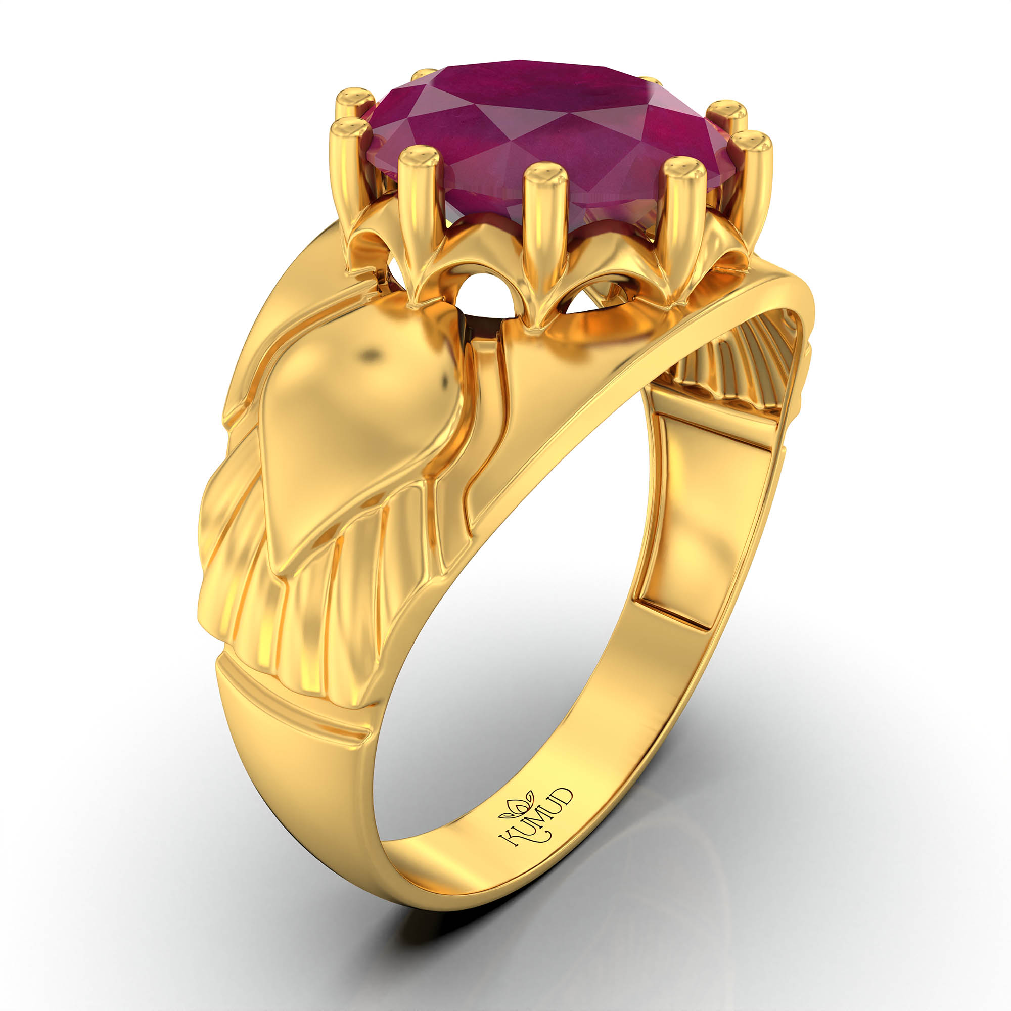 Ruby (Manik) Ring for Men in 22K Yellow Gold – Oval 11x9 mm, Prong Setting, 4 g (Design KF-17) thumbnail