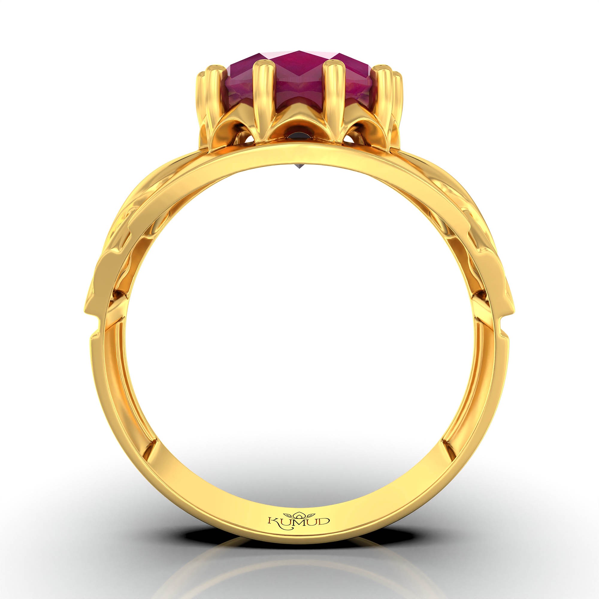 Ruby (Manik) Ring for Men in 22K Yellow Gold – Oval 11x9 mm, Prong Setting, 4 g (Design KF-17) thumbnail