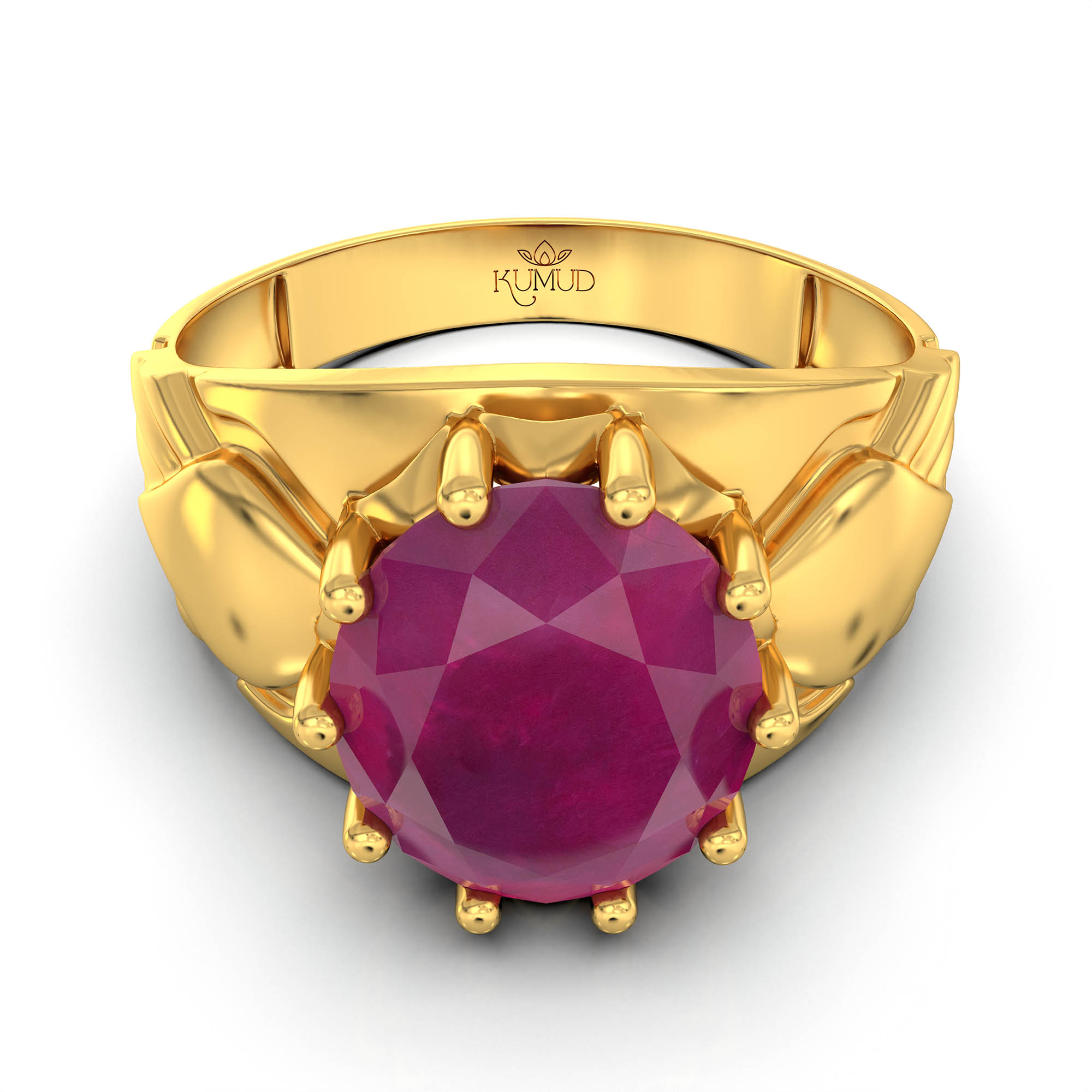 Ruby (Manik) Ring for Men in 22K Yellow Gold – Oval 11x9 mm, Prong Setting, 4 g (Design KF-17) thumbnail