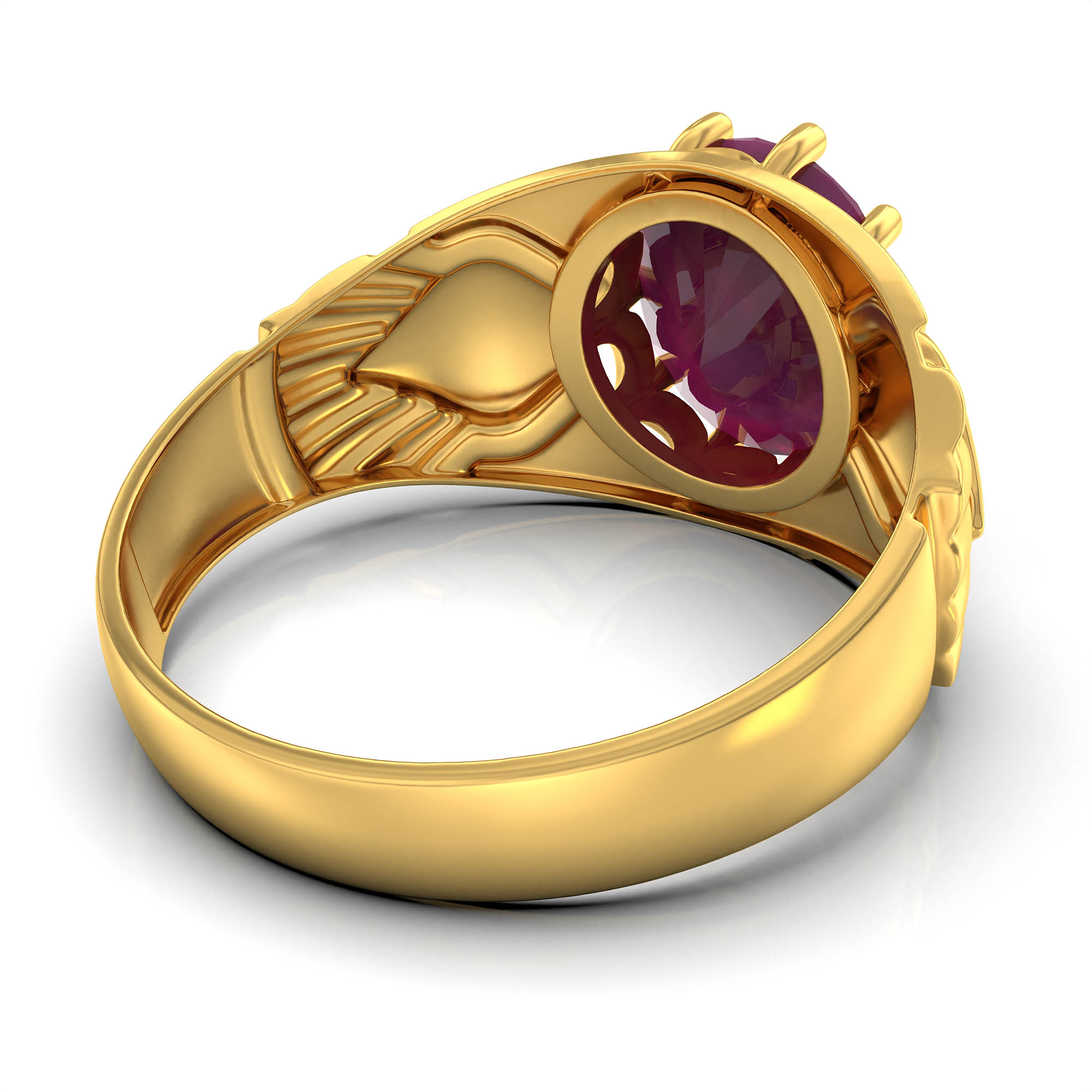 Ruby (Manik) Ring for Men in 22K Yellow Gold – Oval 11x9 mm, Prong Setting, 4 g (Design KF-17) thumbnail