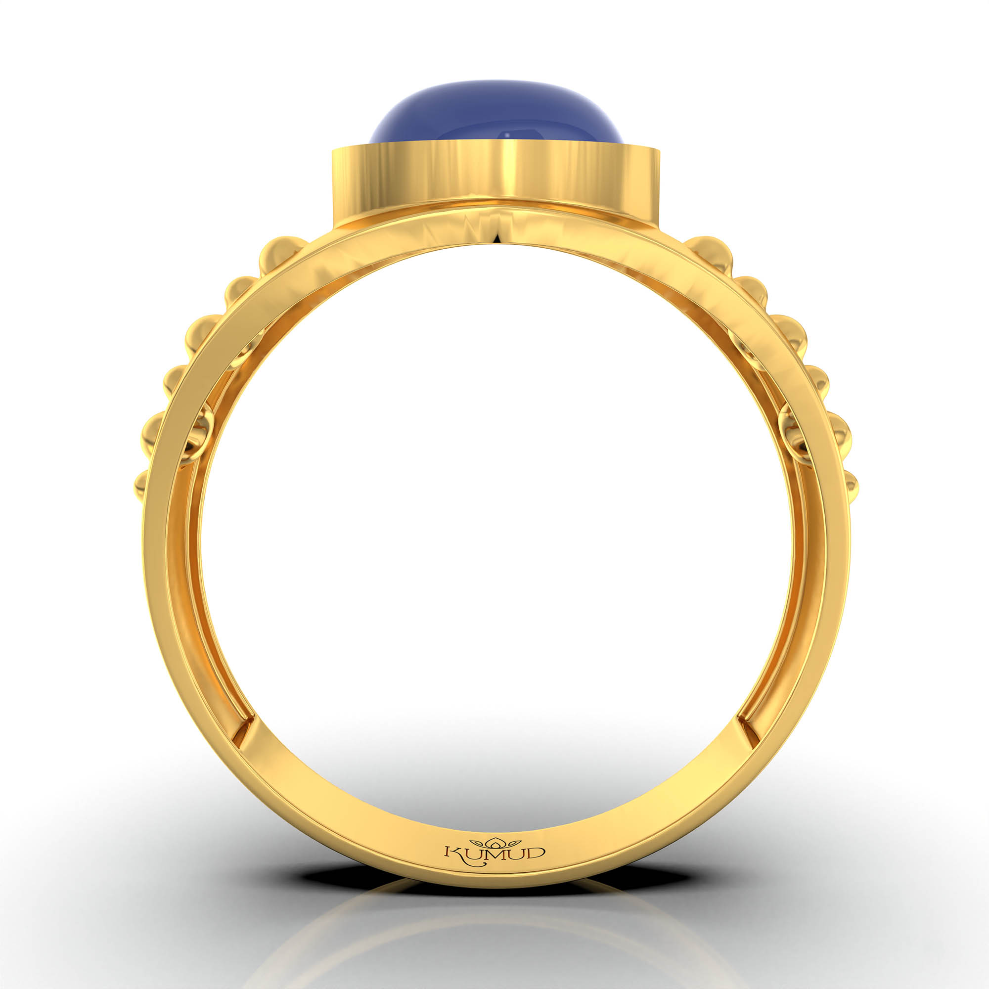 Blue Sapphire (Neelam) Ring for Men in 22K Yellow Gold – Oval Cabochon 9x8 mm, Bezel Setting, 4 g (Design KF-18) thumbnail