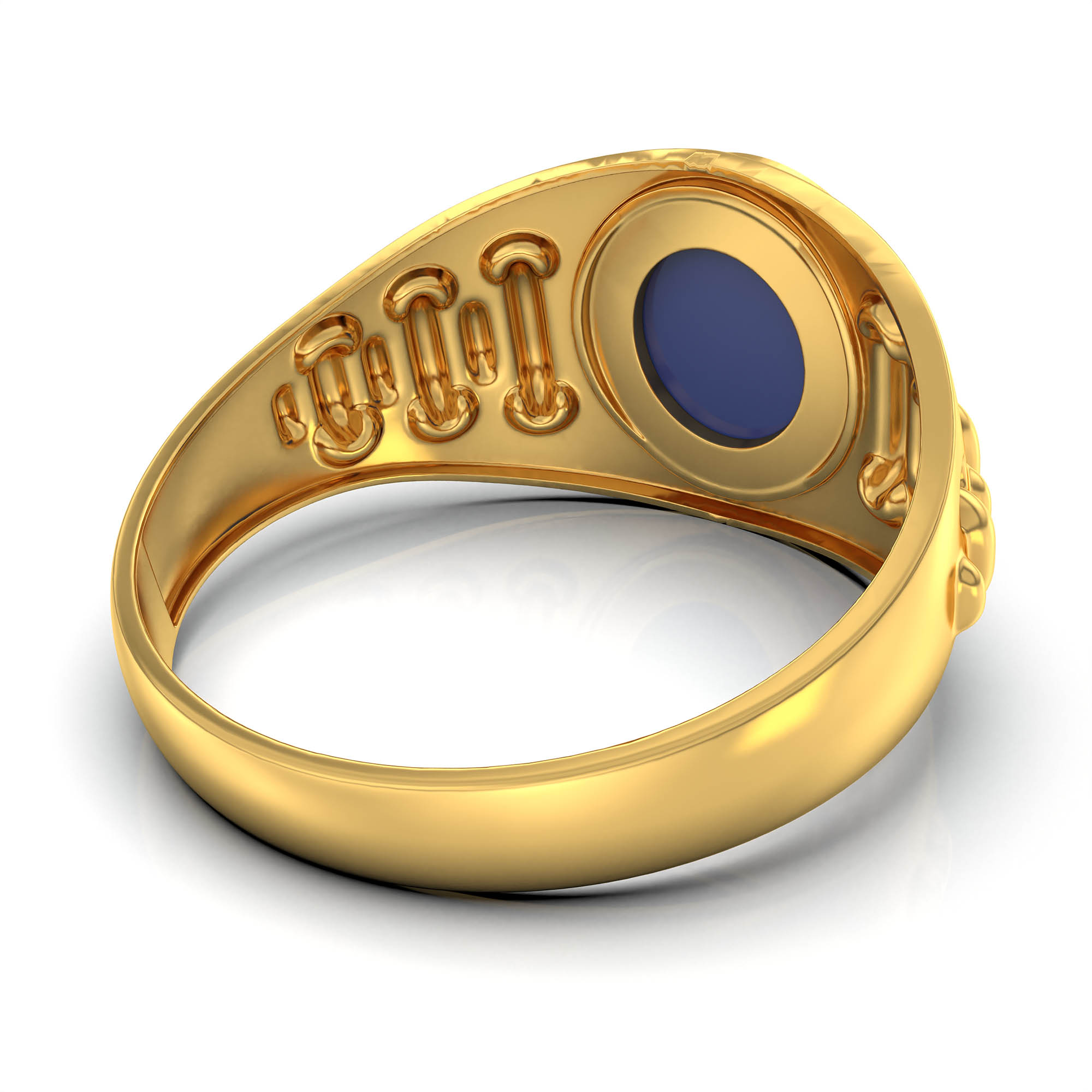Blue Sapphire (Neelam) Ring for Men in 22K Yellow Gold – Oval Cabochon 9x8 mm, Bezel Setting, 4 g (Design KF-18) thumbnail
