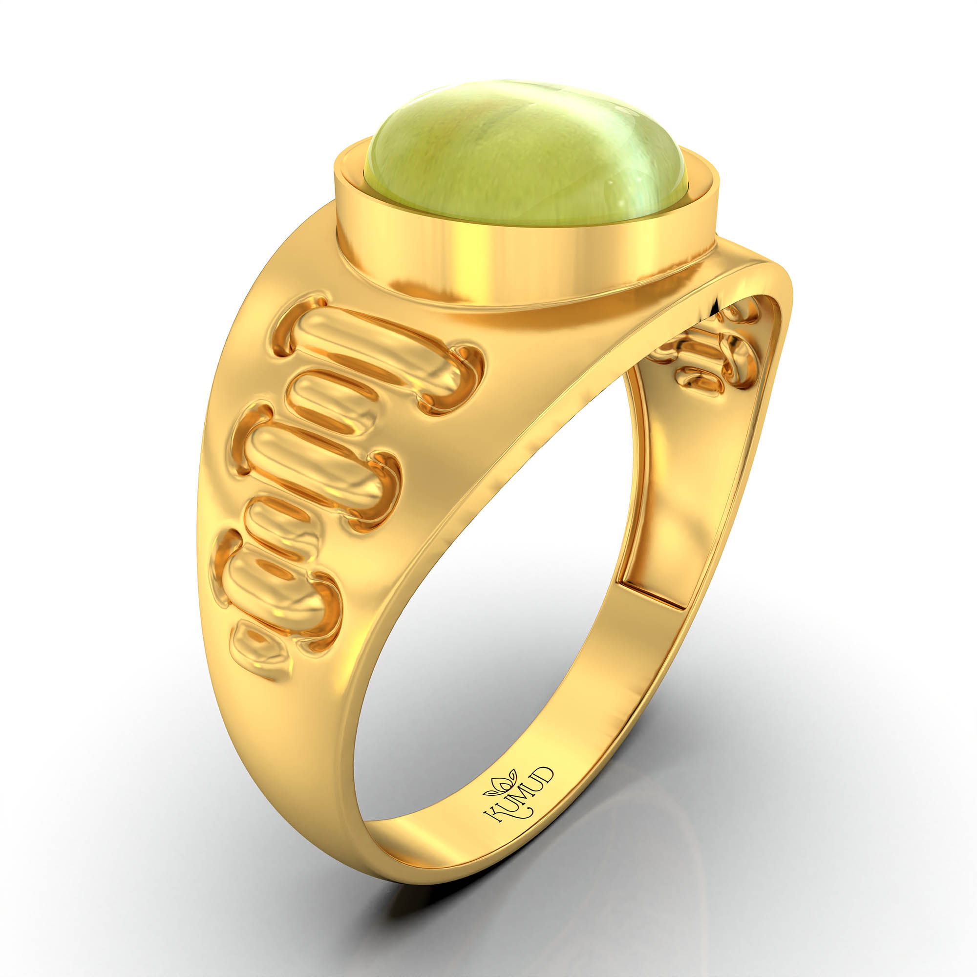 Cat's Eye (Lehsunia) Ring for Men in 22K Yellow Gold – Oval Cabochon 9x8 mm, Bezel Setting, 4 g (Design KF-18) thumbnail