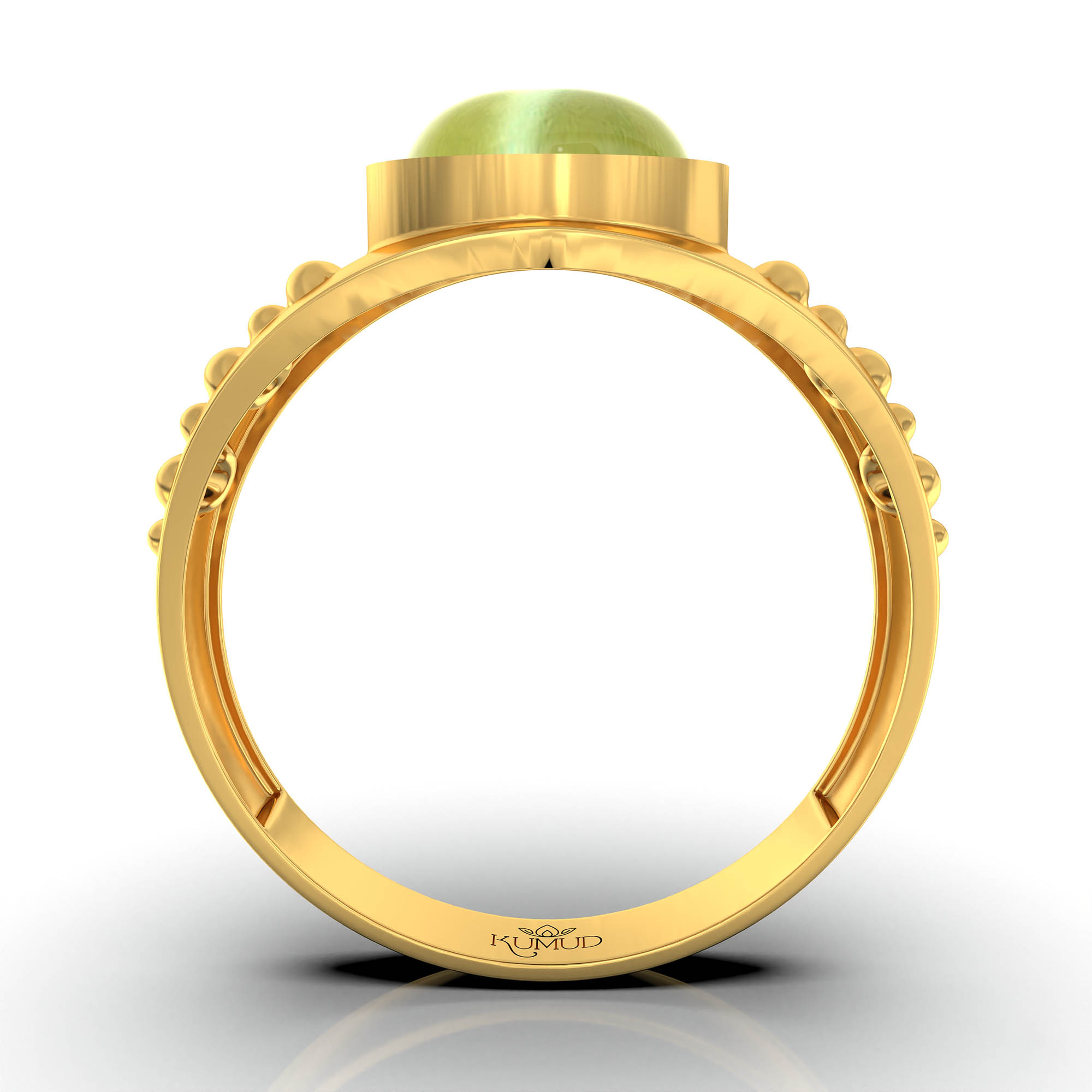 Cat's Eye (Lehsunia) Ring for Men in 22K Yellow Gold – Oval Cabochon 9x8 mm, Bezel Setting, 4 g (Design KF-18) thumbnail