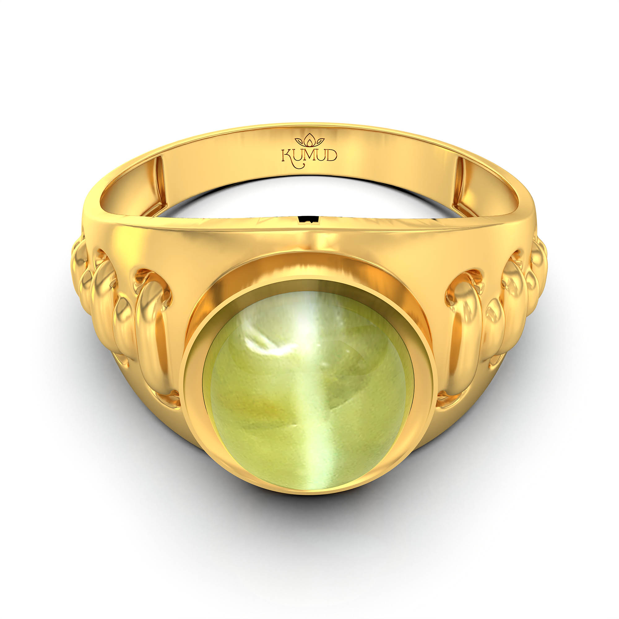 Cat's Eye (Lehsunia) Ring for Men in 22K Yellow Gold – Oval Cabochon 9x8 mm, Bezel Setting, 4 g (Design KF-18) thumbnail