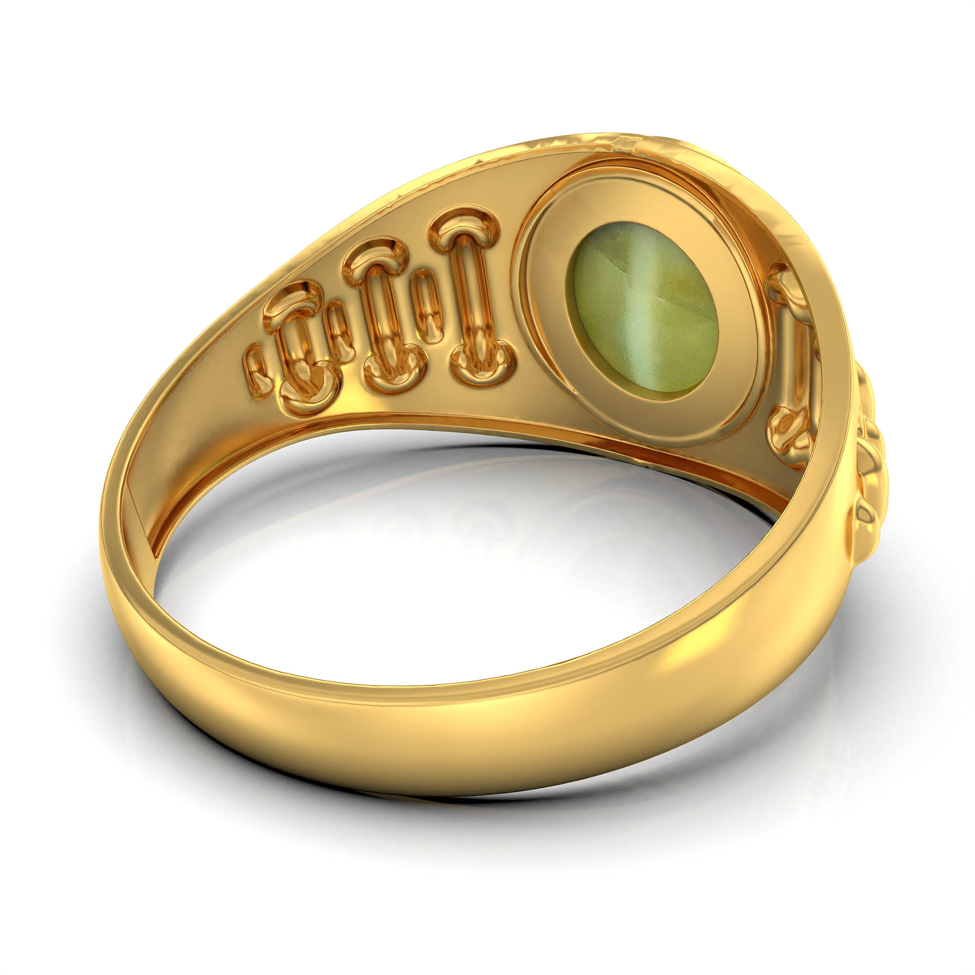 Cat's Eye (Lehsunia) Ring for Men in 22K Yellow Gold – Oval Cabochon 9x8 mm, Bezel Setting, 4 g (Design KF-18) thumbnail