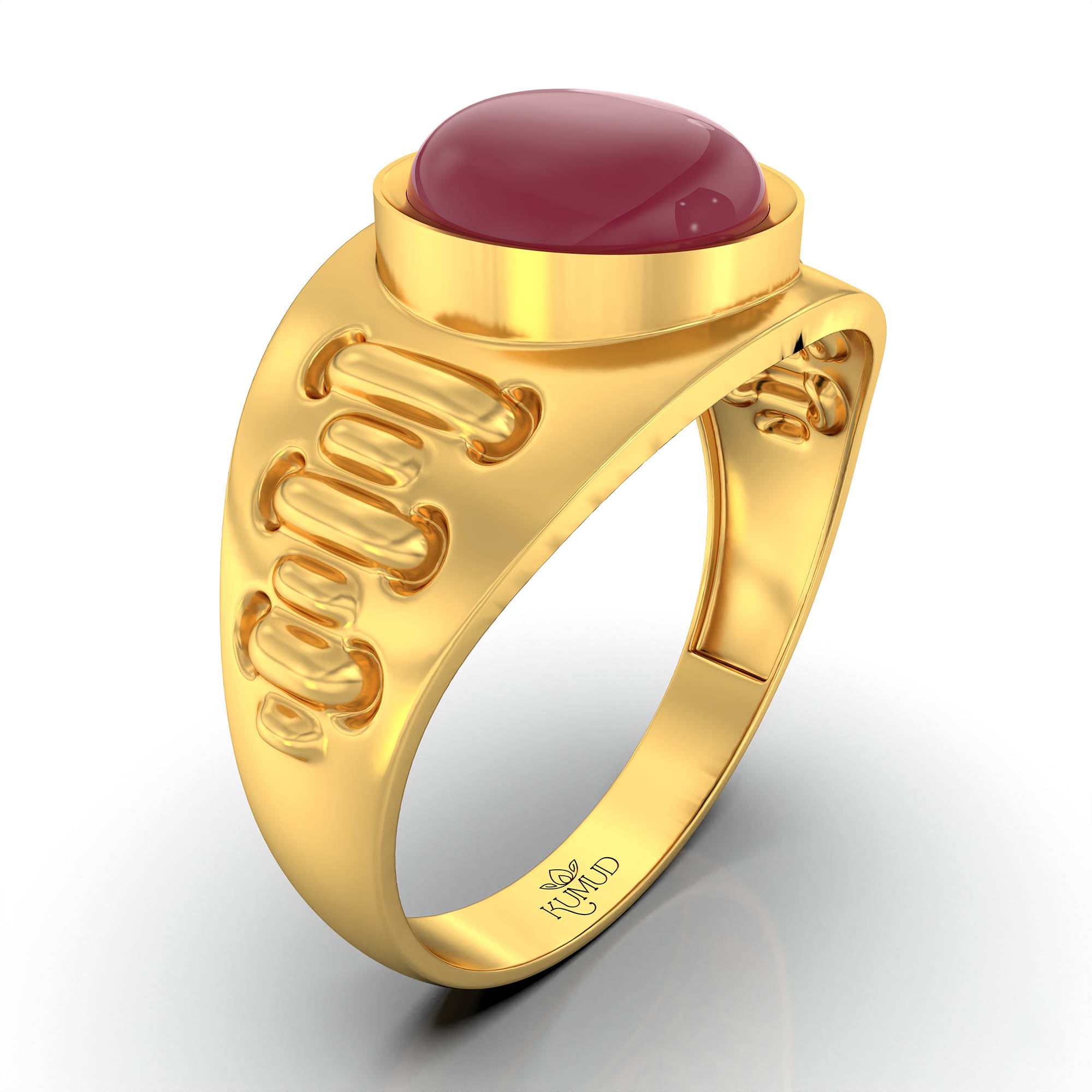 Ruby (Manik) Ring for Men in 22K Yellow Gold – Oval Cabochon 9x8 mm, Bezel Setting, 4 g (Design KF-18) thumbnail