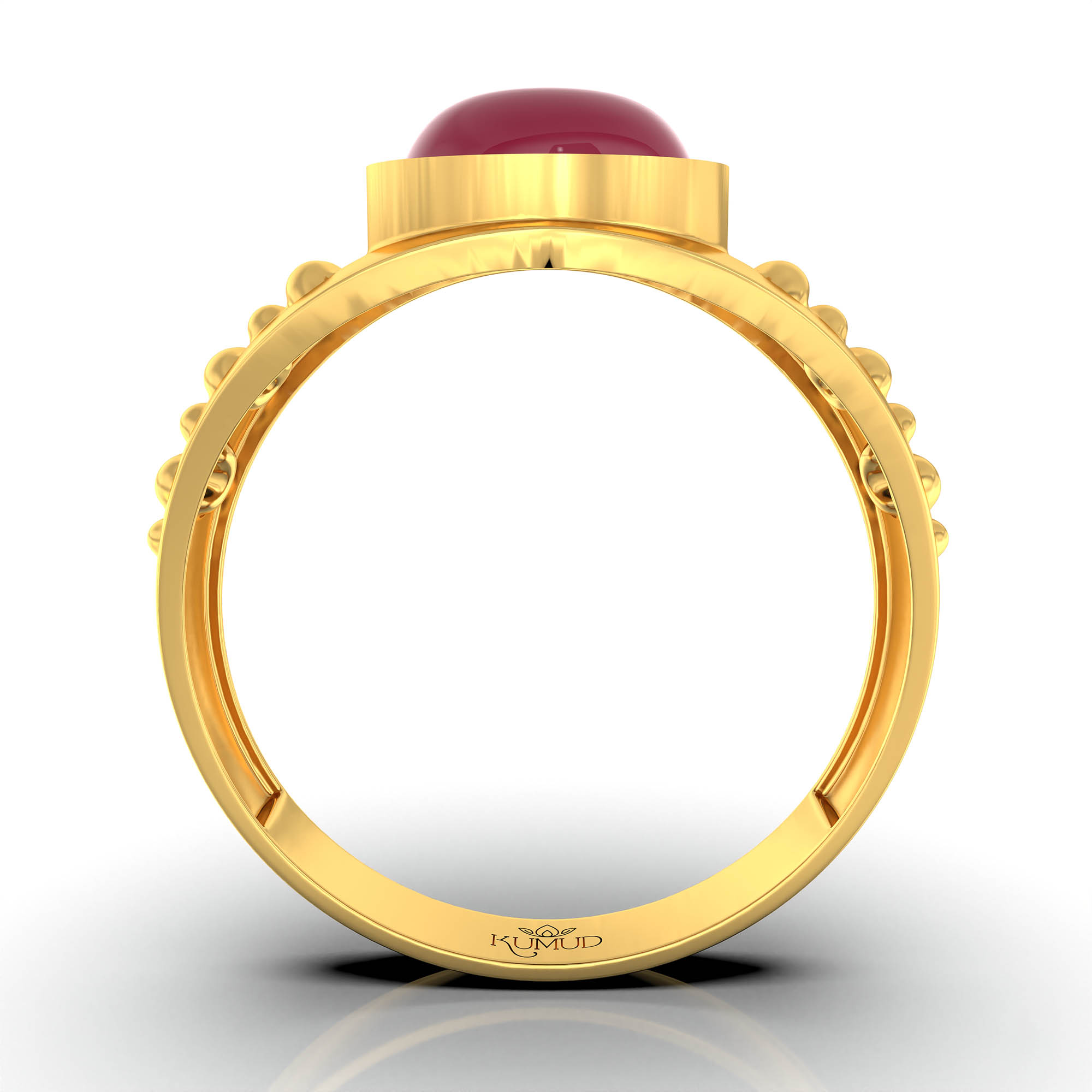 Ruby (Manik) Ring for Men in 22K Yellow Gold – Oval Cabochon 9x8 mm, Bezel Setting, 4 g (Design KF-18) thumbnail