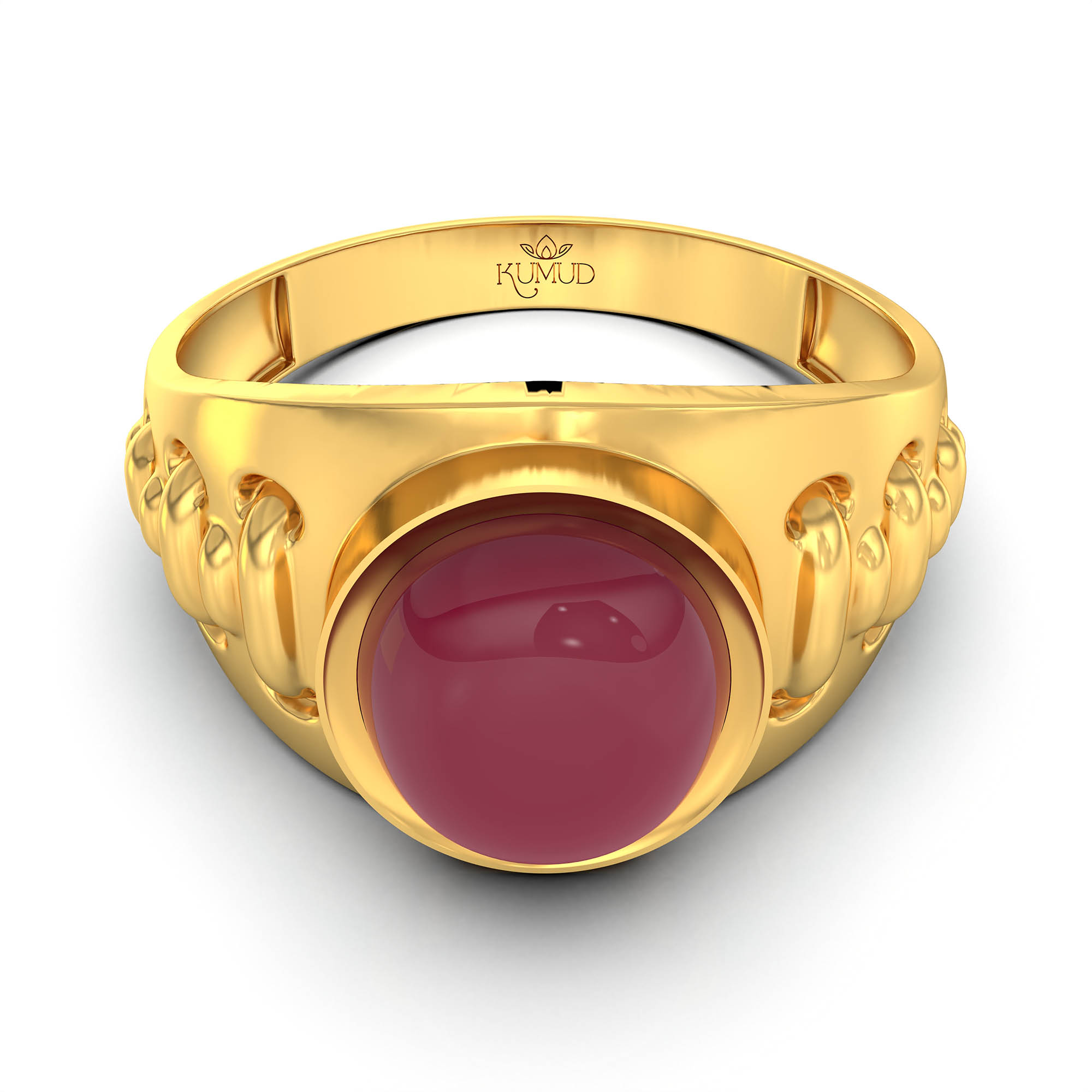 Ruby (Manik) Ring for Men in 22K Yellow Gold – Oval Cabochon 9x8 mm, Bezel Setting, 4 g (Design KF-18) thumbnail