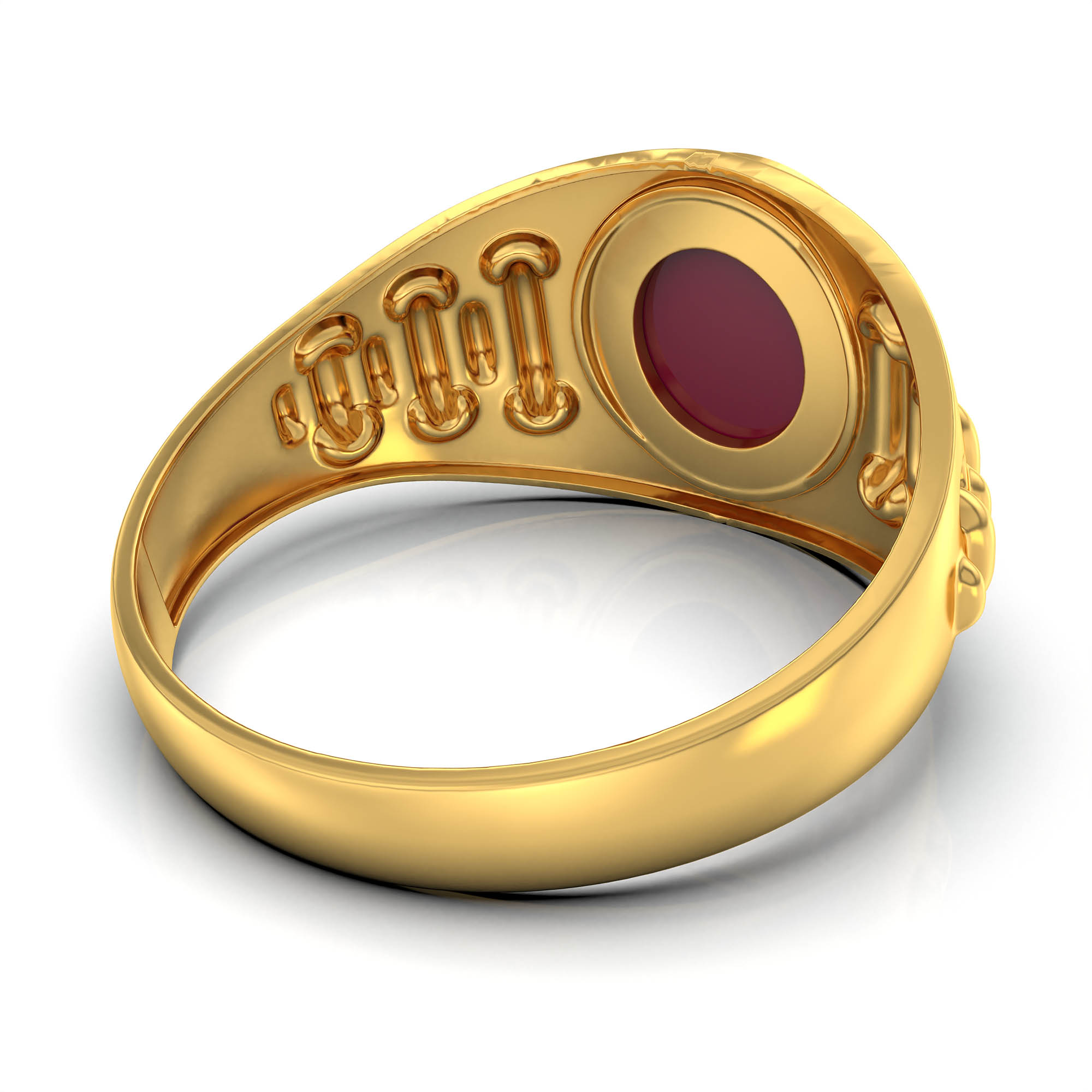 Ruby (Manik) Ring for Men in 22K Yellow Gold – Oval Cabochon 9x8 mm, Bezel Setting, 4 g (Design KF-18) thumbnail