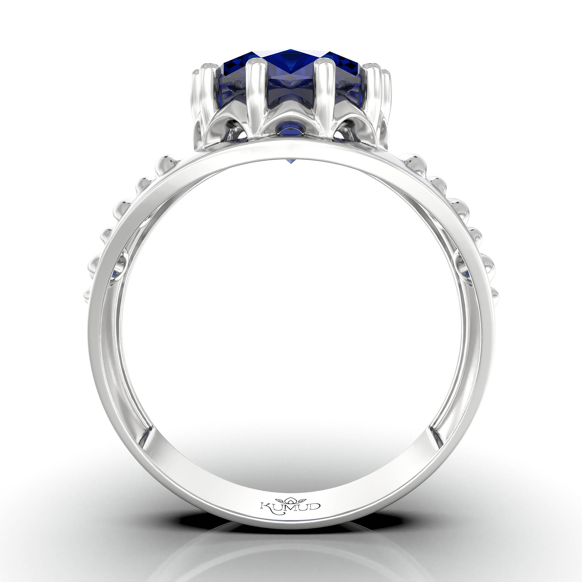 Blue Sapphire (Neelam) Ring for Men in 18K White Gold – Oval 11x9 mm, Prong Setting, 4 g (Design KF-18) thumbnail