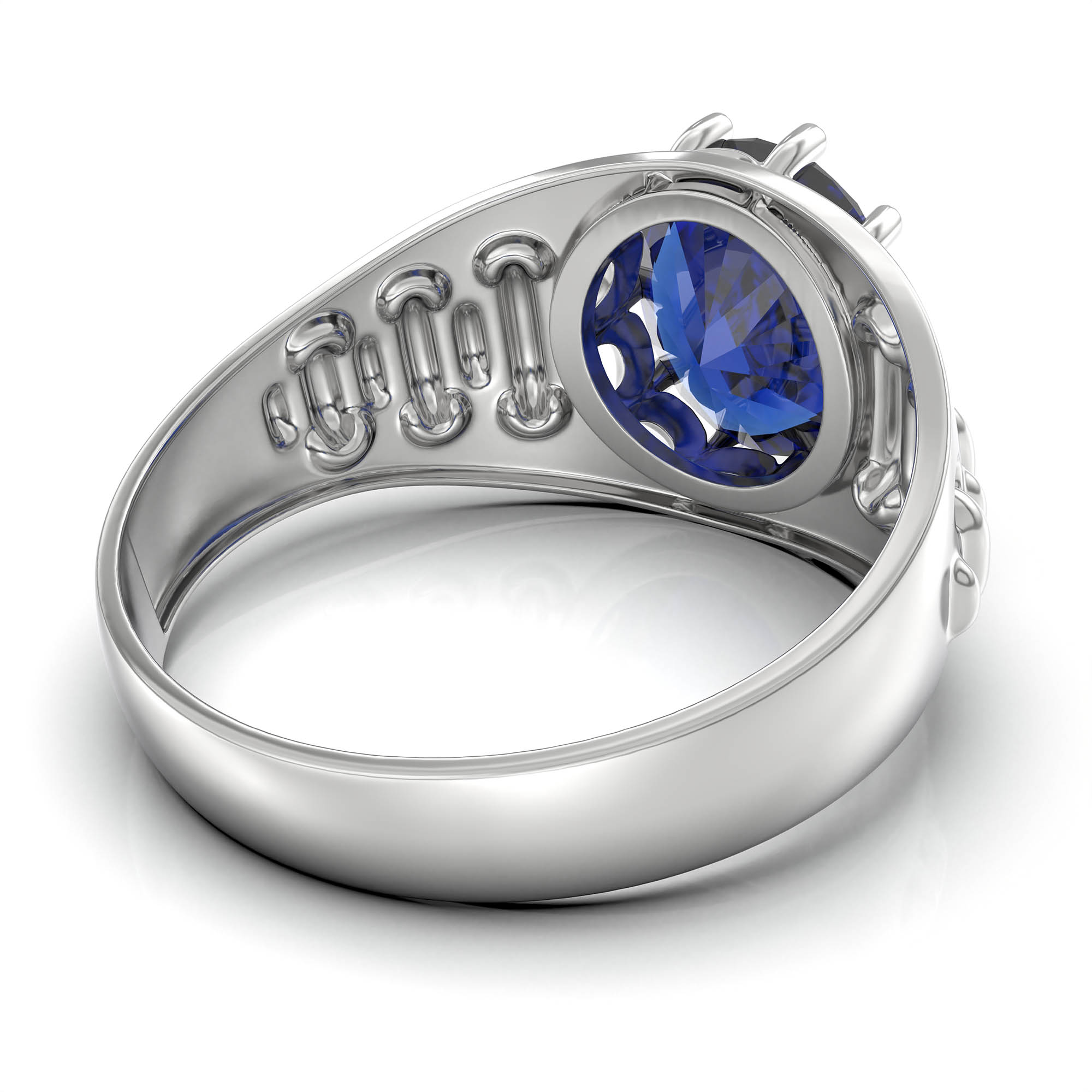 Blue Sapphire (Neelam) Ring for Men in 18K White Gold – Oval 11x9 mm, Prong Setting, 4 g (Design KF-18) thumbnail