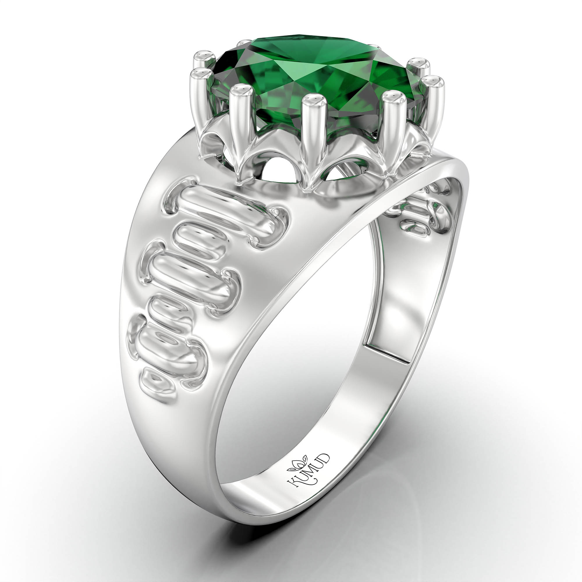 Emerald (Panna) Ring for Women in 925 Sterling Silver – Oval 11x9 mm, Prong Setting, 2.4 g (Design KF-18) thumbnail