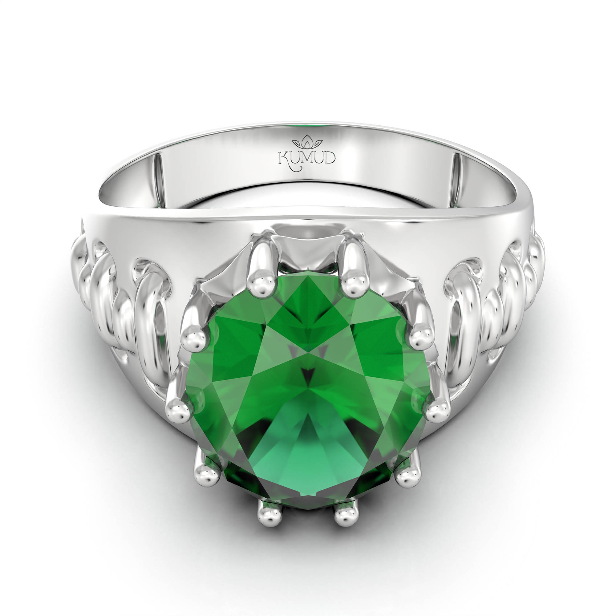 Emerald (Panna) Ring for Women in 925 Sterling Silver – Oval 11x9 mm, Prong Setting, 2.4 g (Design KF-18) thumbnail