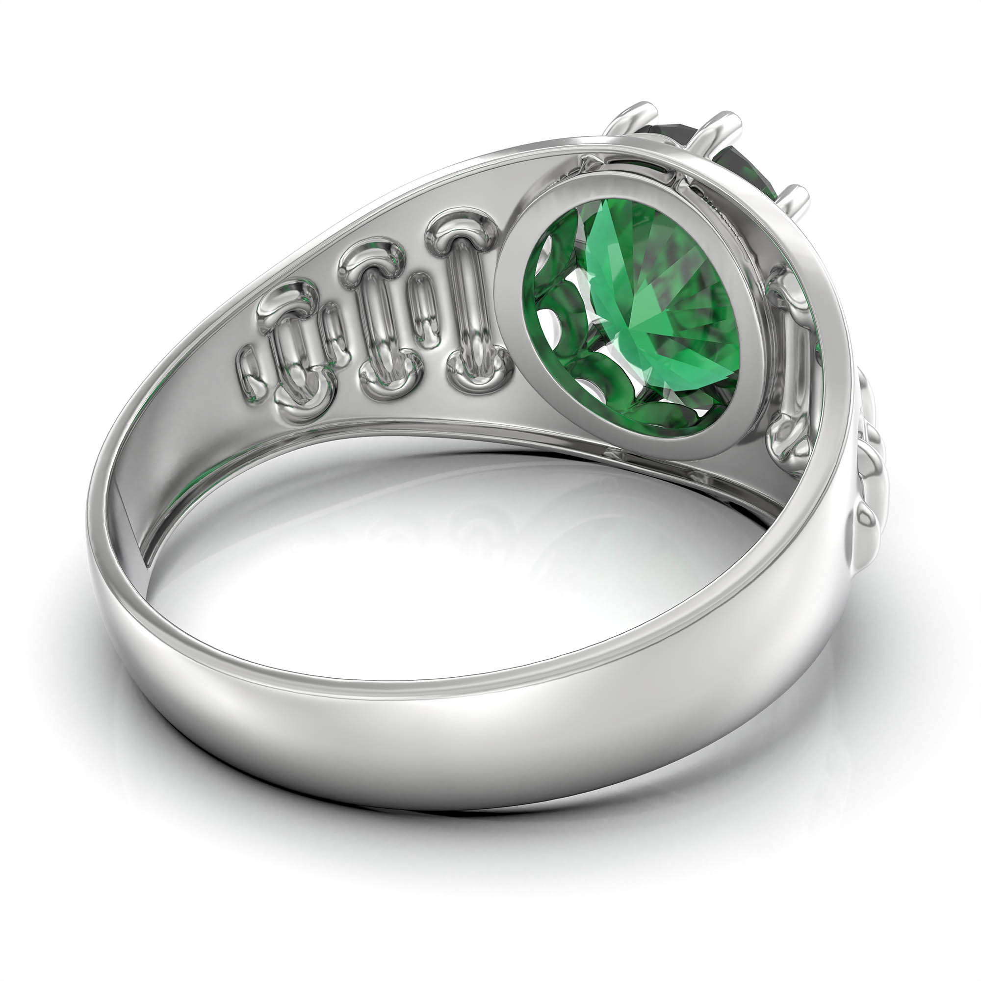 Emerald (Panna) Ring for Women in 925 Sterling Silver – Oval 11x9 mm, Prong Setting, 2.4 g (Design KF-18) thumbnail