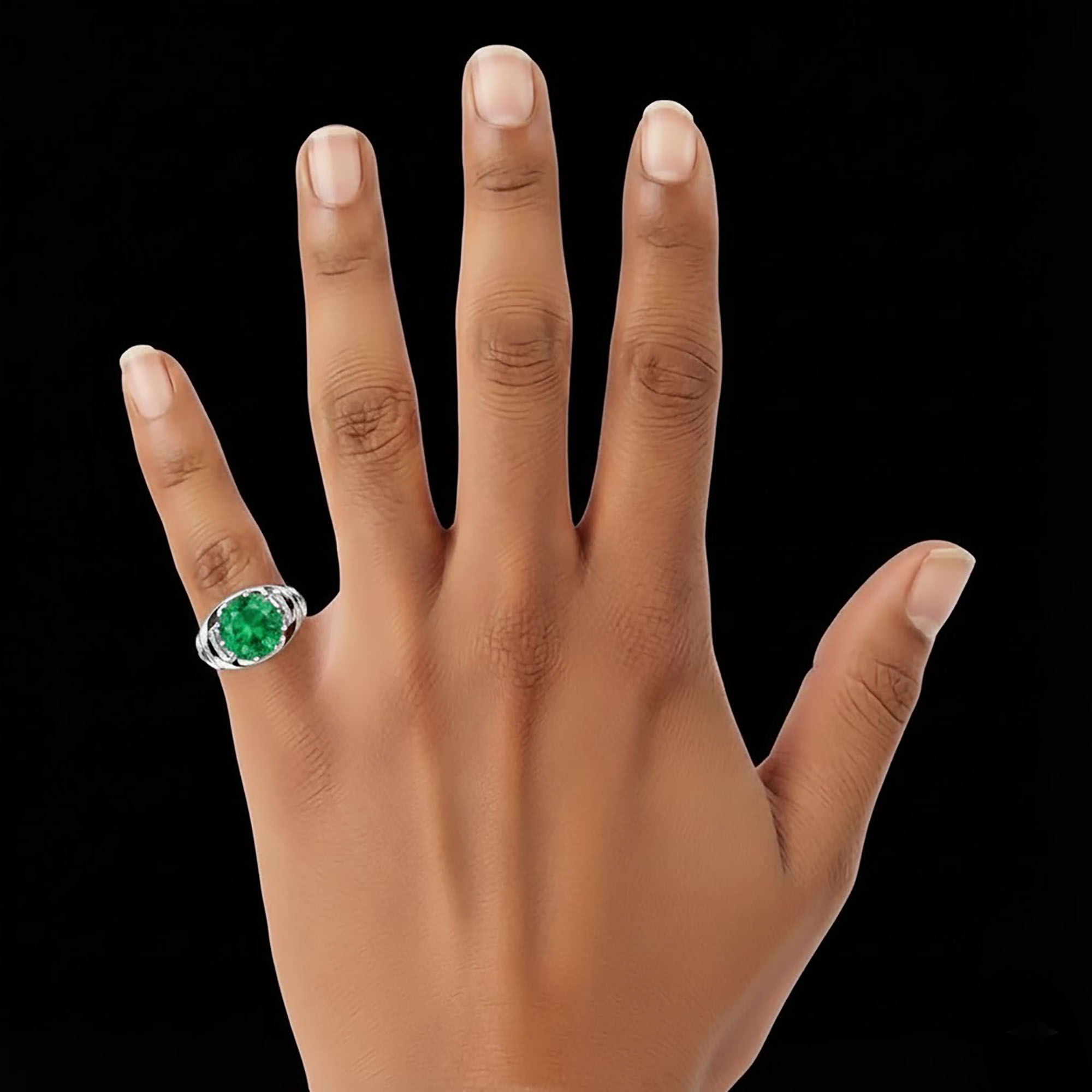 Emerald (Panna) Ring for Women in 925 Sterling Silver – Oval 11x9 mm, Prong Setting, 2.4 g (Design KF-18) thumbnail