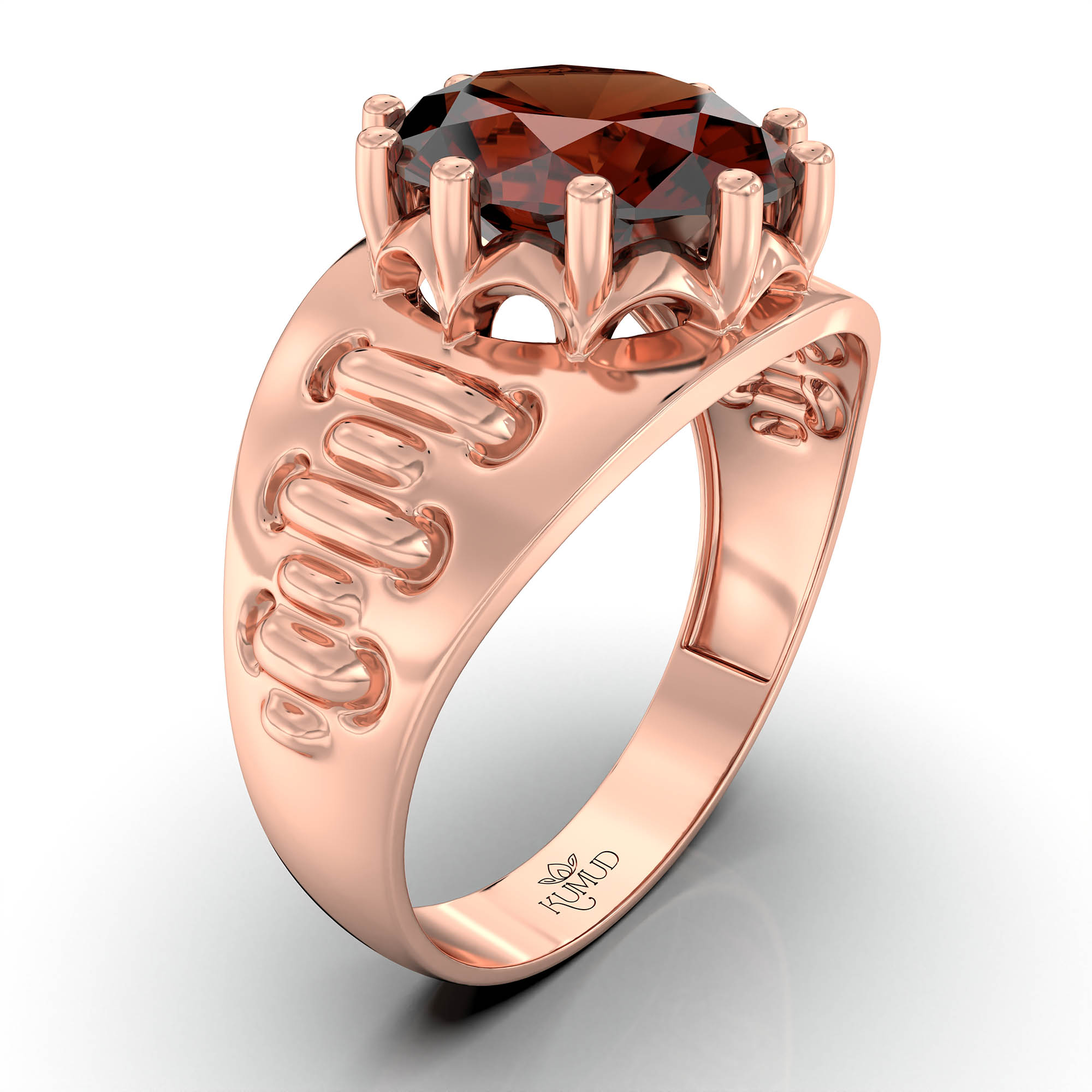 Hessonite (Gomed) Ring for Men in 18K Rose Gold – Oval 11x9 mm, Prong Setting, 4 g (Design KF-18) thumbnail