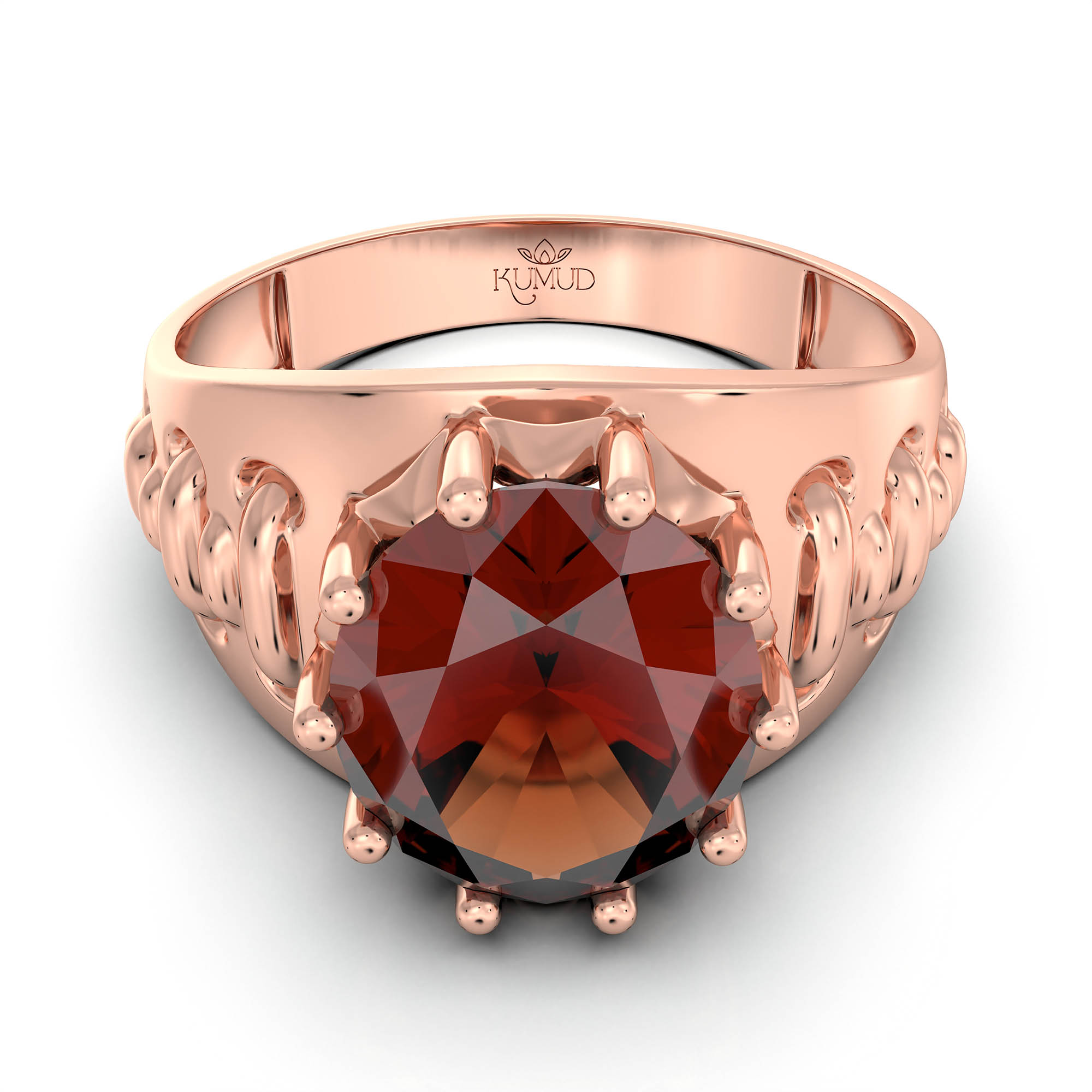 Hessonite (Gomed) Ring for Men in 18K Rose Gold – Oval 11x9 mm, Prong Setting, 4 g (Design KF-18) thumbnail