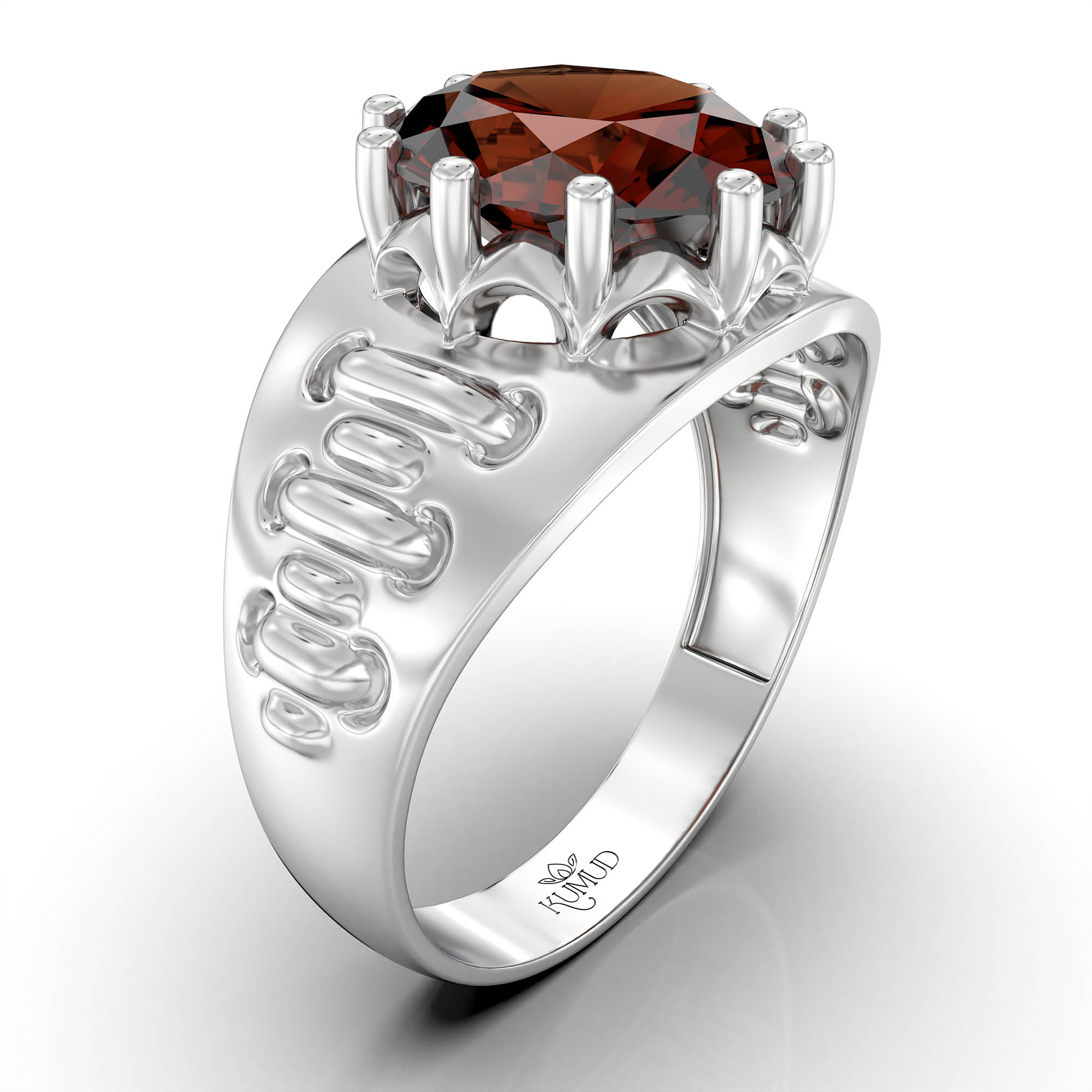 Hessonite (Gomed) Ring for Women in 925 Sterling Silver – Oval 11x9 mm, Prong Setting, 2.4 g (Design KF-18) thumbnail