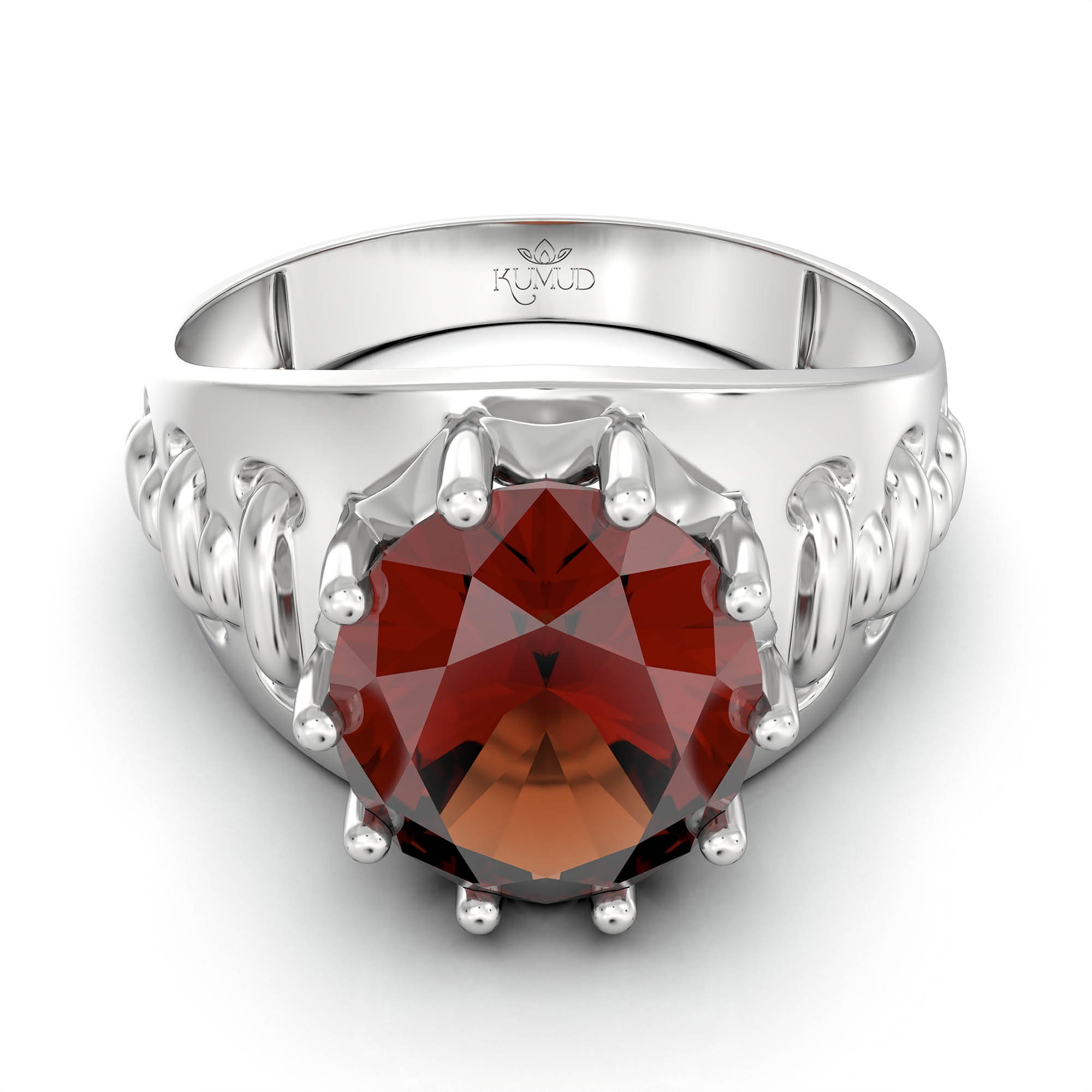 Hessonite (Gomed) Ring for Women in 925 Sterling Silver – Oval 11x9 mm, Prong Setting, 2.4 g (Design KF-18) thumbnail