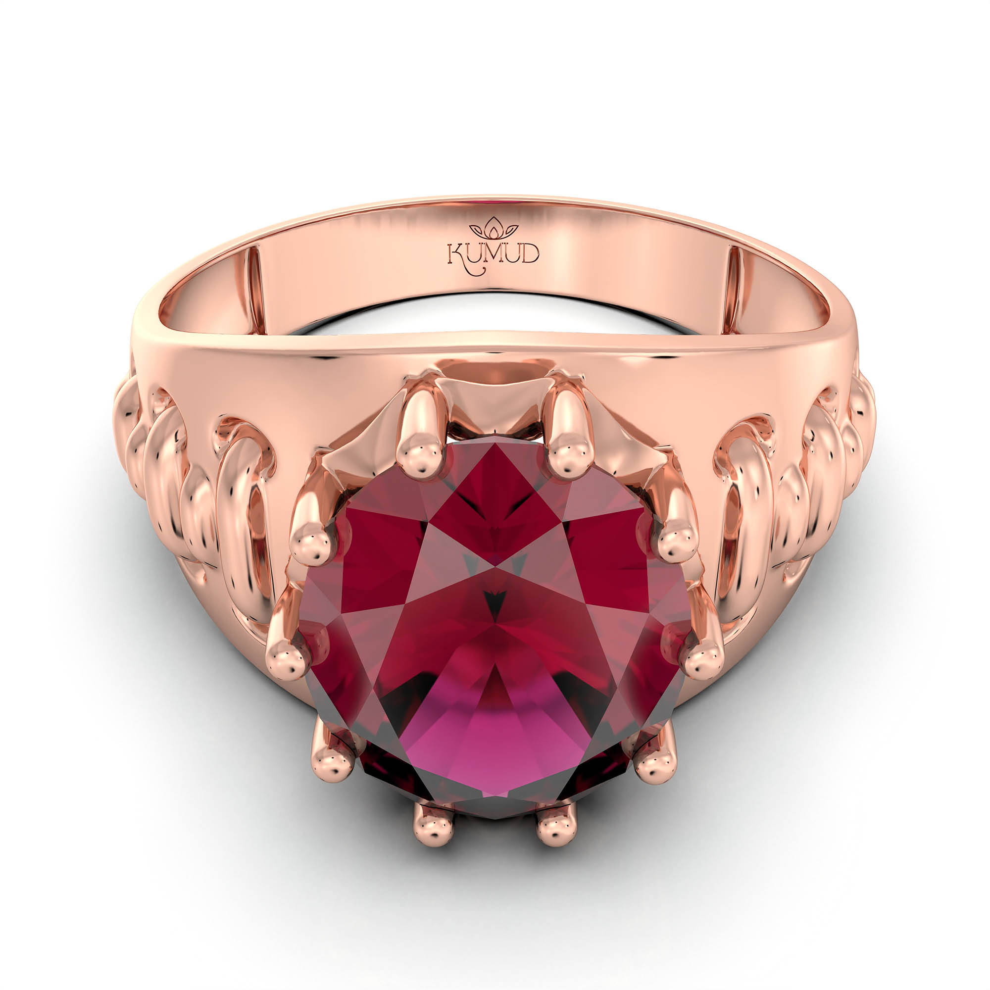 Ruby (Manik) Ring for Men in 18K Rose Gold – Oval 11x9 mm, Prong Setting, 4 g (Design KF-18) thumbnail