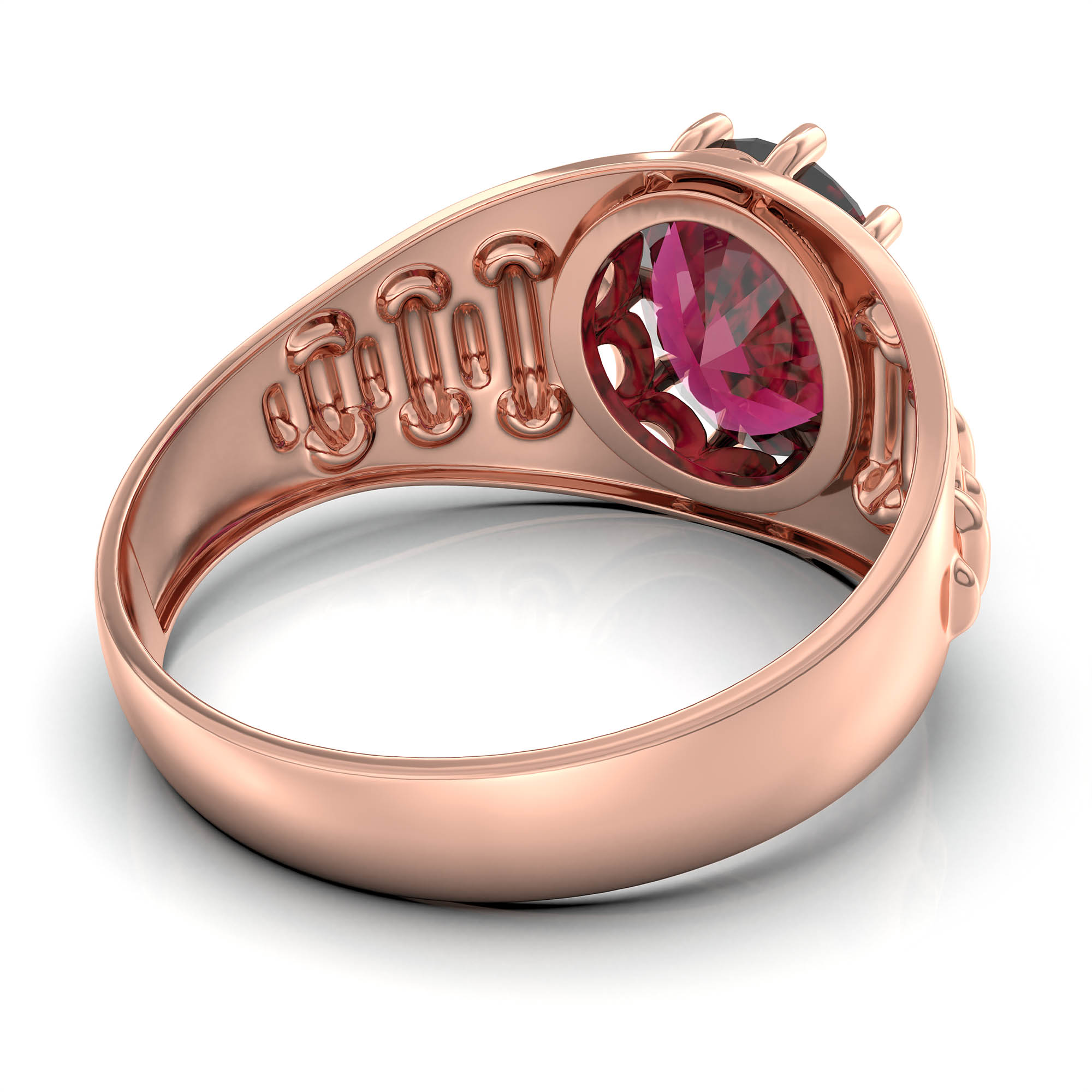 Ruby (Manik) Ring for Men in 18K Rose Gold – Oval 11x9 mm, Prong Setting, 4 g (Design KF-18) thumbnail