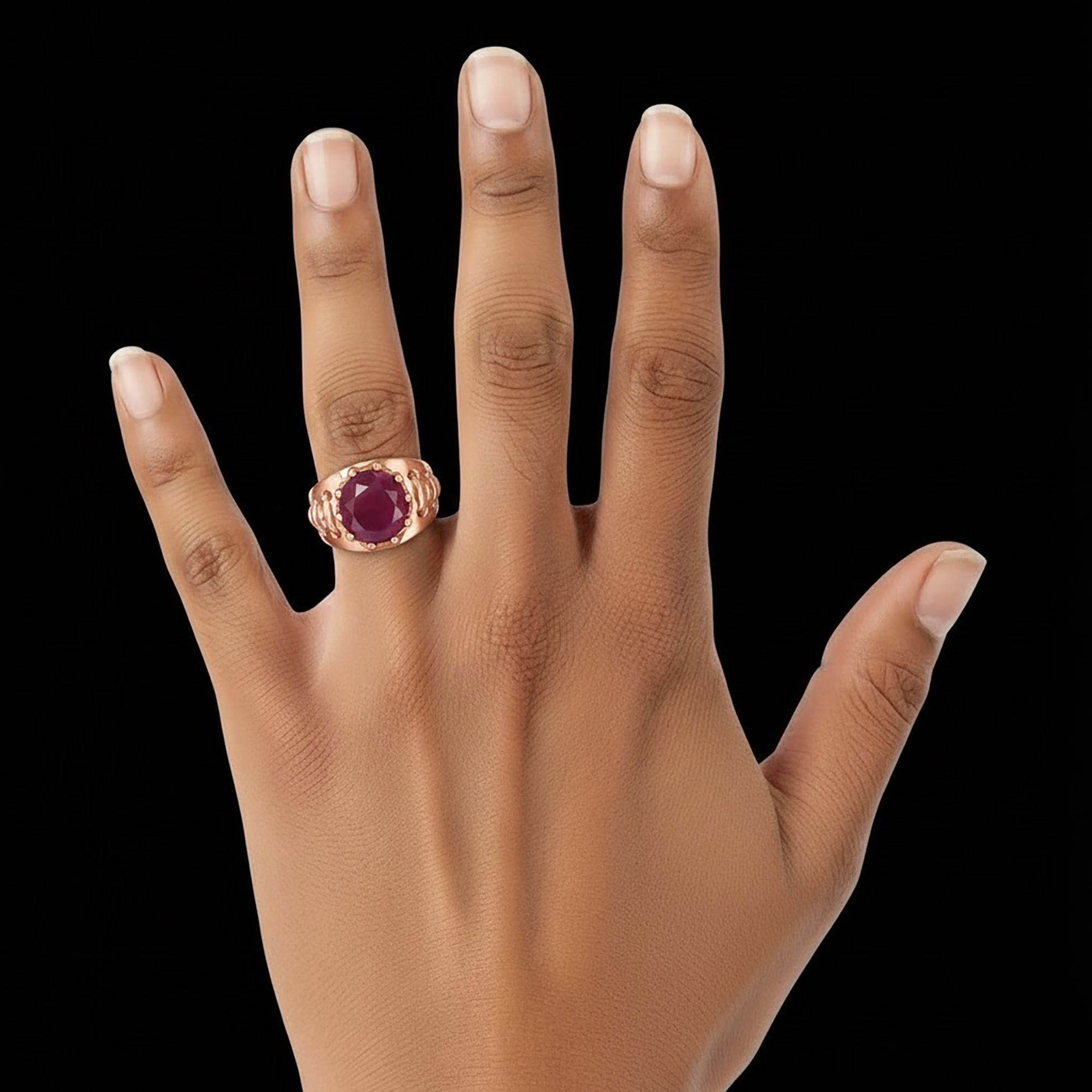 Ruby (Manik) Ring for Men in 18K Rose Gold – Oval 11x9 mm, Prong Setting, 4 g (Design KF-18) thumbnail