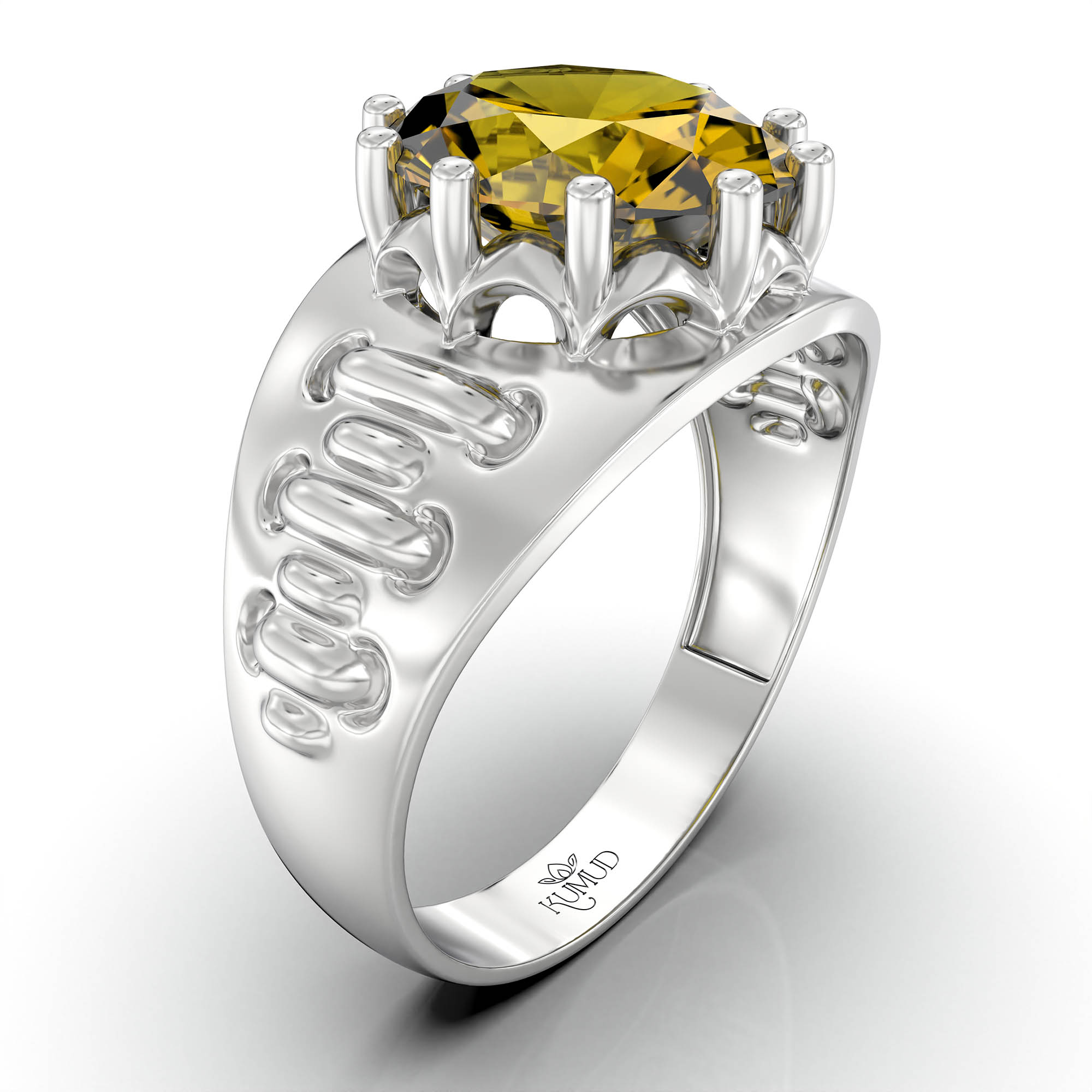 Yellow Sapphire (Pukhraj) Ring for Women in 925 Sterling Silver – Oval 11x9 mm, Prong Setting, 2.4 g (Design KF-18) thumbnail