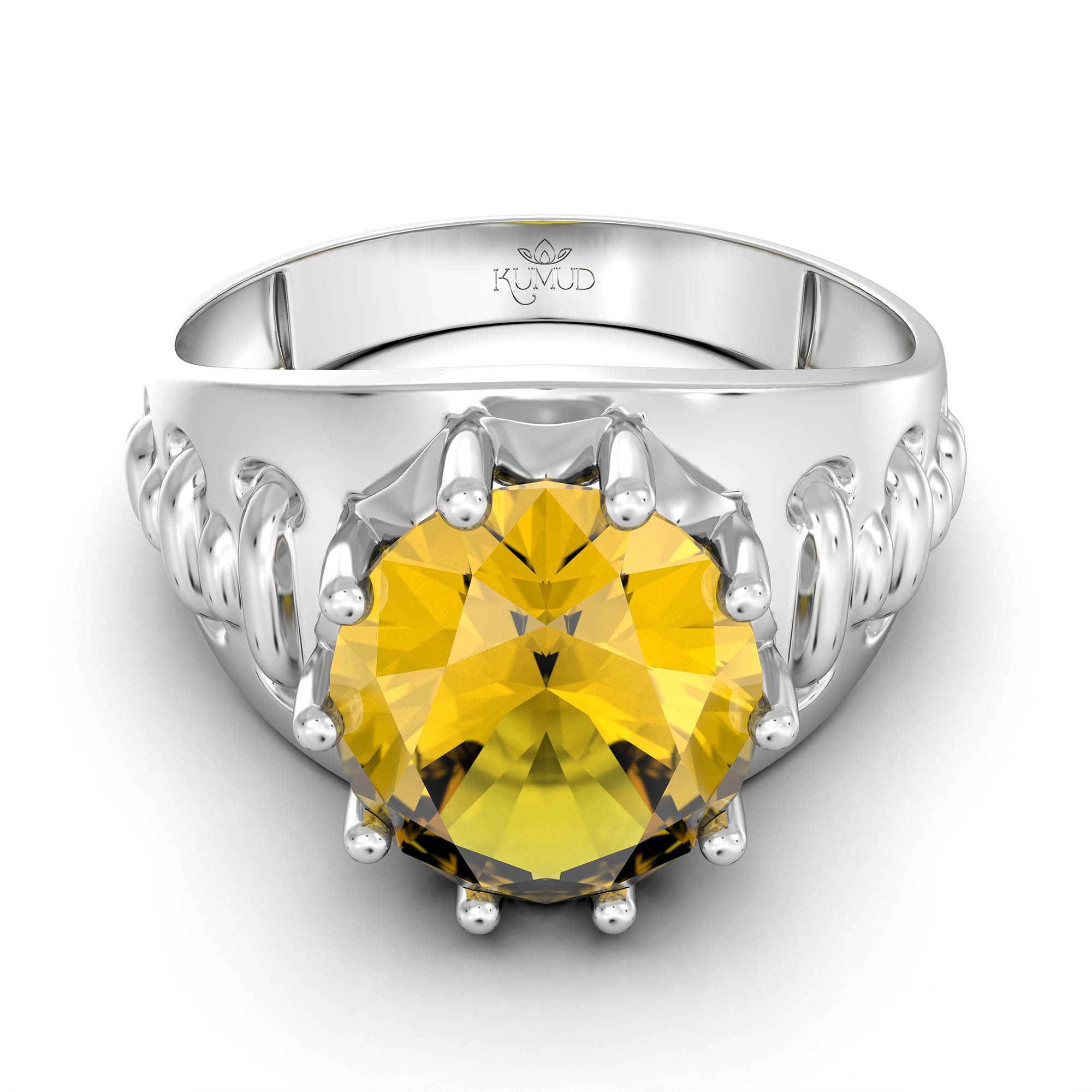 Yellow Sapphire (Pukhraj) Ring for Women in 925 Sterling Silver – Oval 11x9 mm, Prong Setting, 2.4 g (Design KF-18) thumbnail