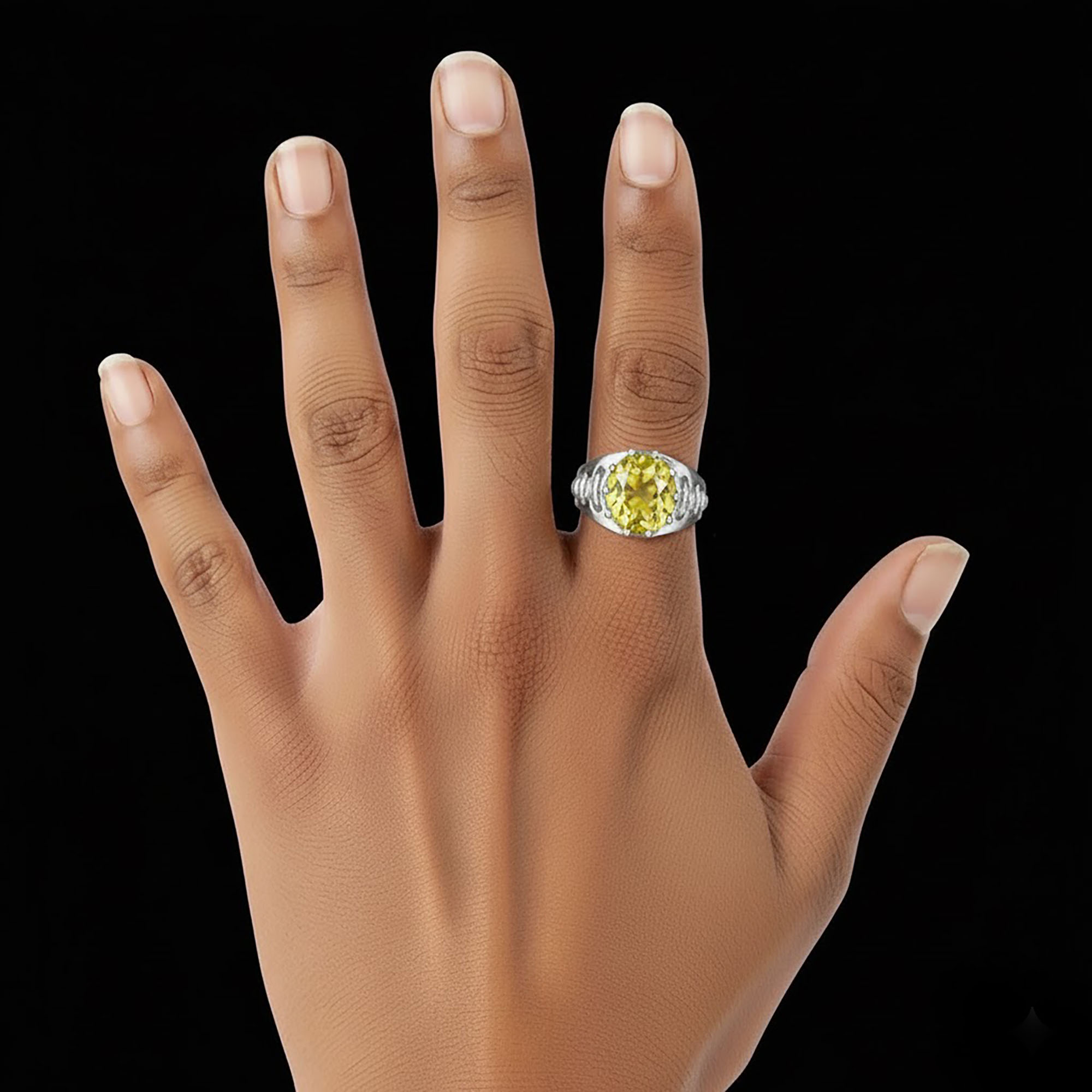 Yellow Sapphire (Pukhraj) Ring for Women in 925 Sterling Silver – Oval 11x9 mm, Prong Setting, 2.4 g (Design KF-18) thumbnail
