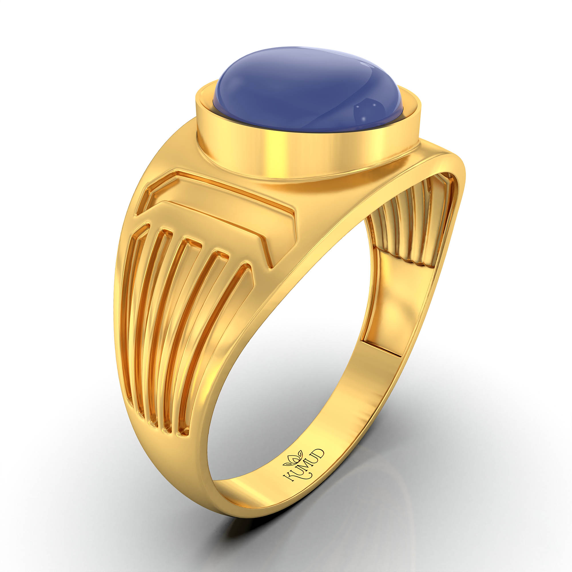 Blue Sapphire (Neelam) Ring for Men in 22K Yellow Gold – Oval Cabochon 9x8 mm, Bezel Setting, 4 g (Design KF-19) thumbnail