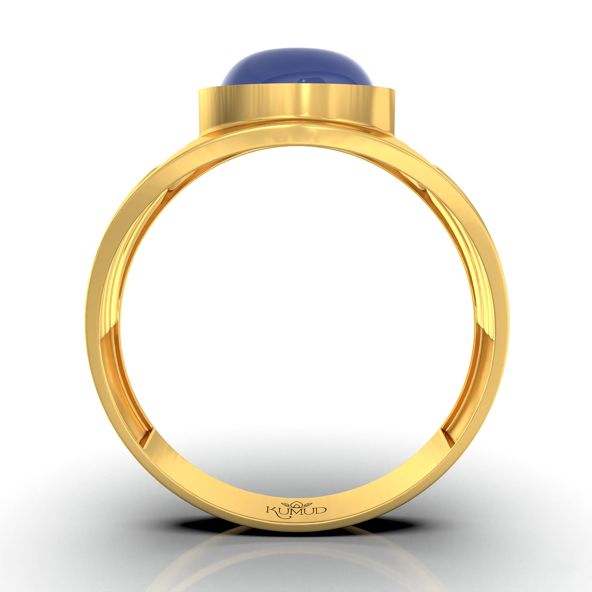 Blue Sapphire (Neelam) Ring for Men in 22K Yellow Gold – Oval Cabochon 9x8 mm, Bezel Setting, 4 g (Design KF-19) thumbnail