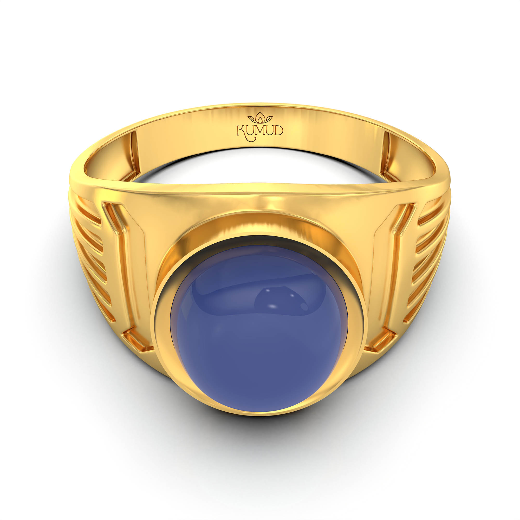 Blue Sapphire (Neelam) Ring for Men in 22K Yellow Gold – Oval Cabochon 9x8 mm, Bezel Setting, 4 g (Design KF-19) thumbnail