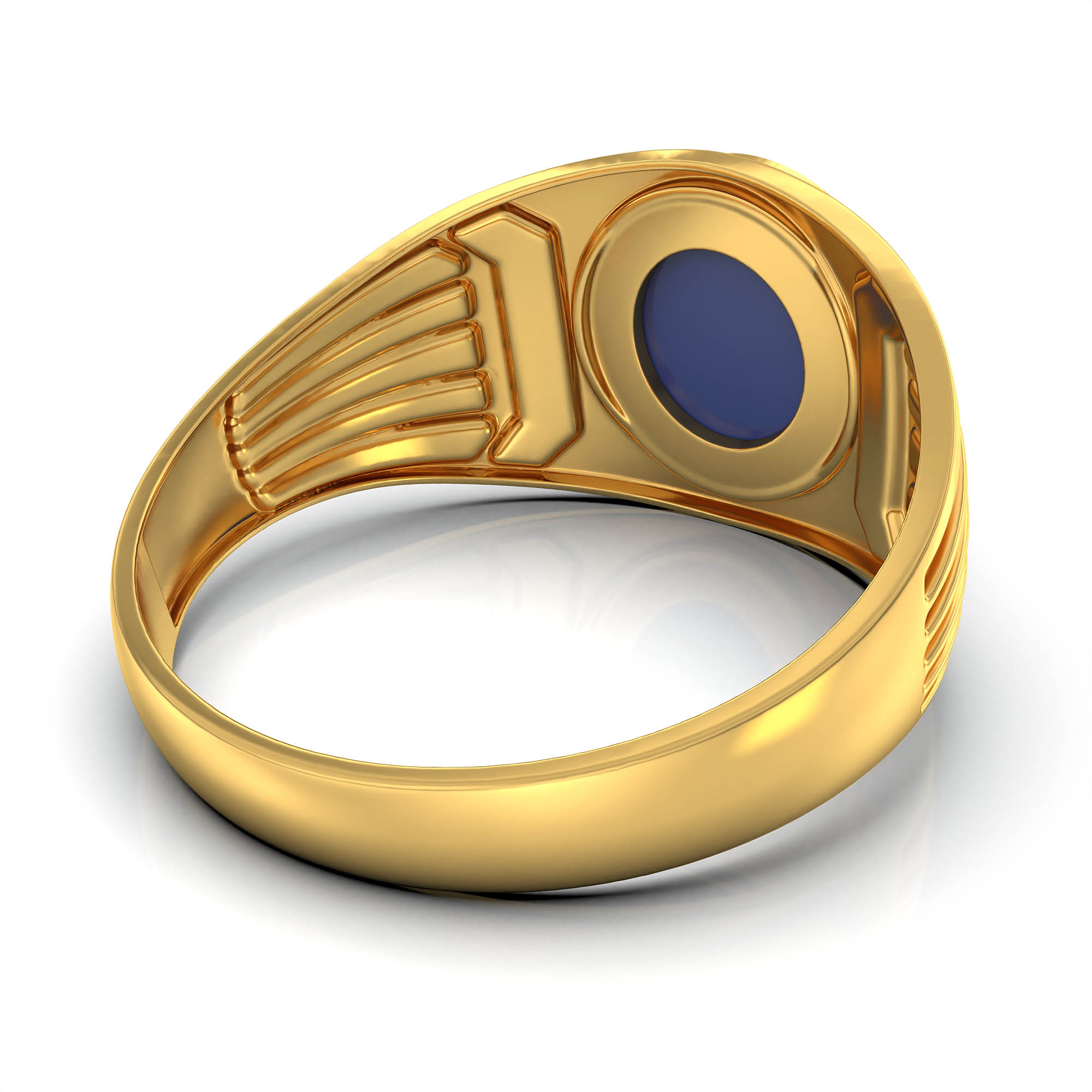 Blue Sapphire (Neelam) Ring for Men in 22K Yellow Gold – Oval Cabochon 9x8 mm, Bezel Setting, 4 g (Design KF-19) thumbnail