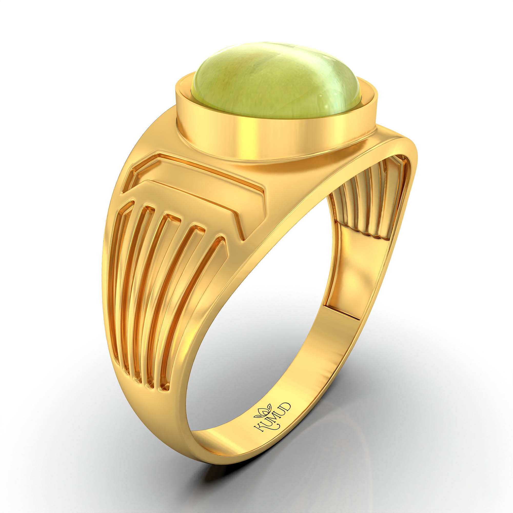 Cat's Eye (Lehsunia) Ring for Men in 22K Yellow Gold – Oval Cabochon 9x8 mm, Bezel Setting, 4 g (Design KF-19) thumbnail