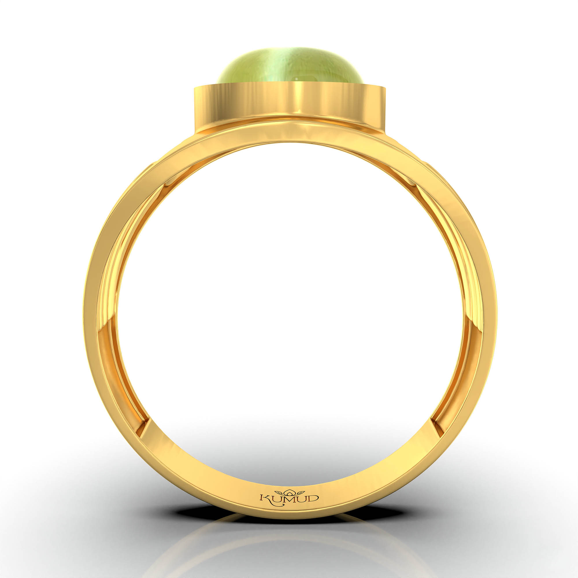 Cat's Eye (Lehsunia) Ring for Men in 22K Yellow Gold – Oval Cabochon 9x8 mm, Bezel Setting, 4 g (Design KF-19) thumbnail